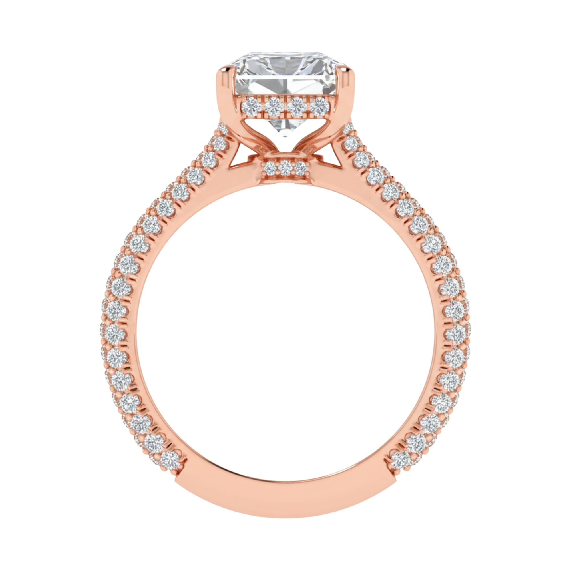3,88 karaat radiant solitaire pave ring met hidden halo