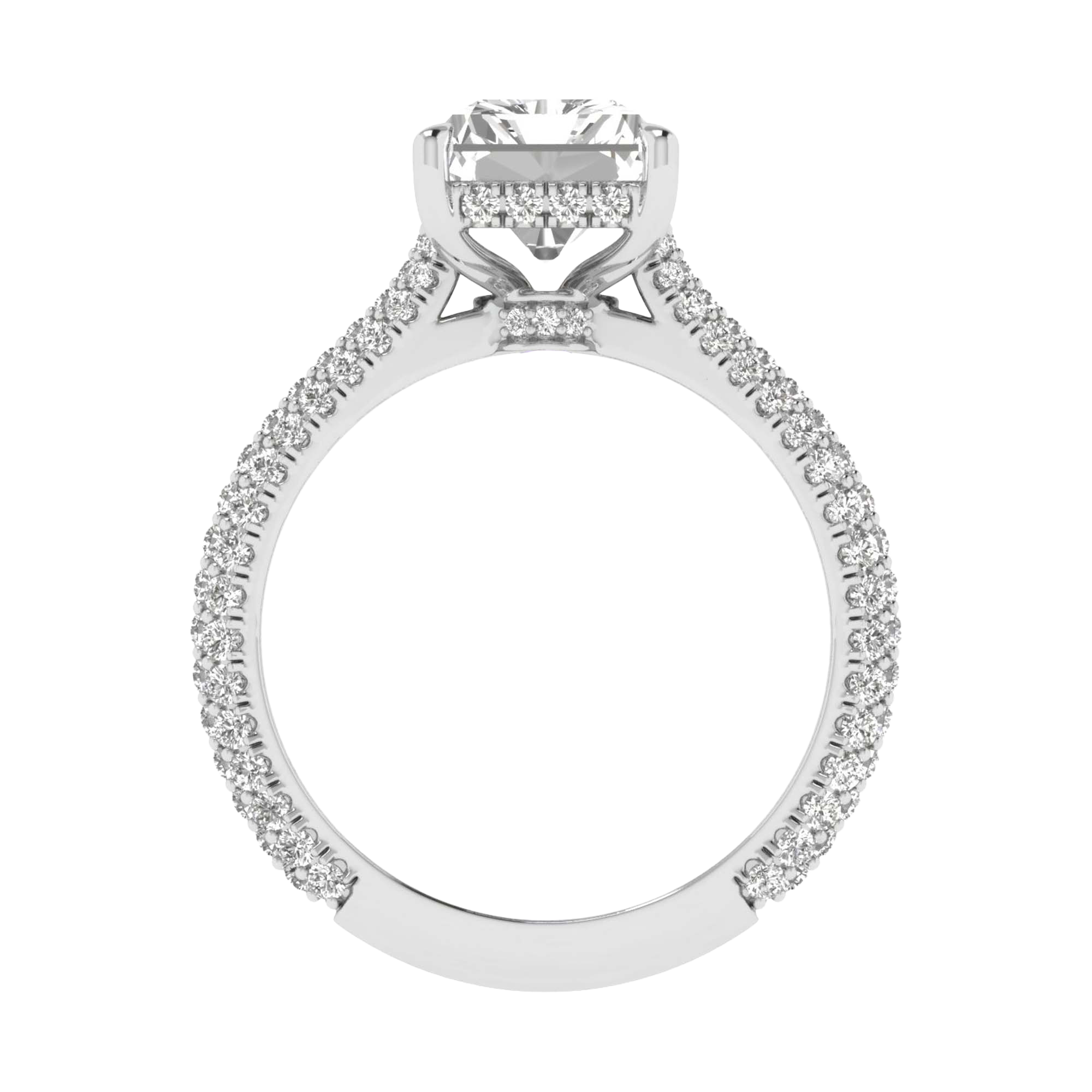 3,88 karaat radiant solitaire pave ring met hidden halo