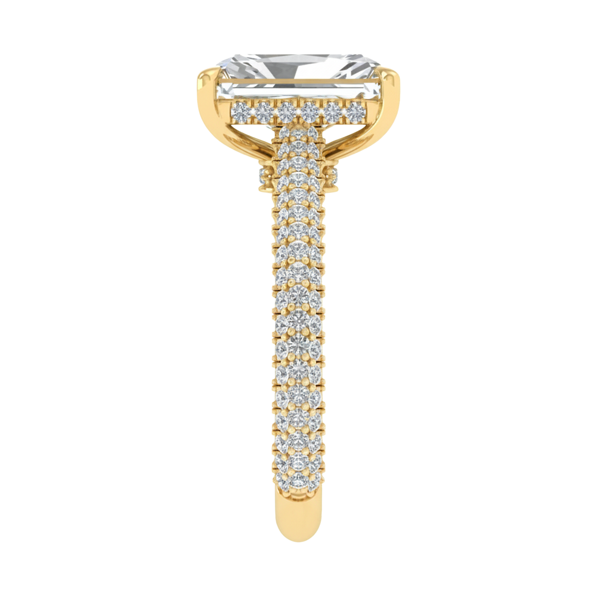 3,88 karaat radiant solitaire pave ring met hidden halo