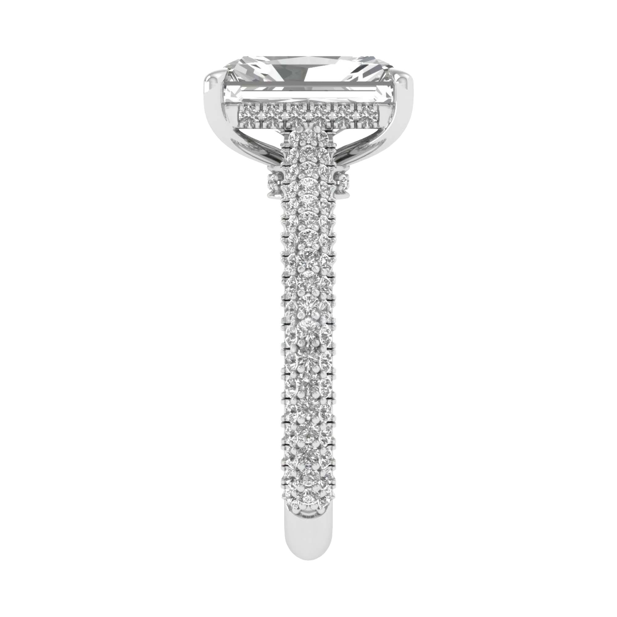 3,88 karaat radiant solitaire pave ring met hidden halo