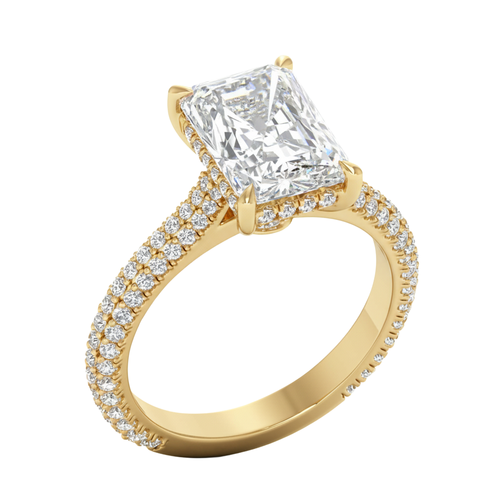 3,88 karaat radiant solitaire pave ring met hidden halo