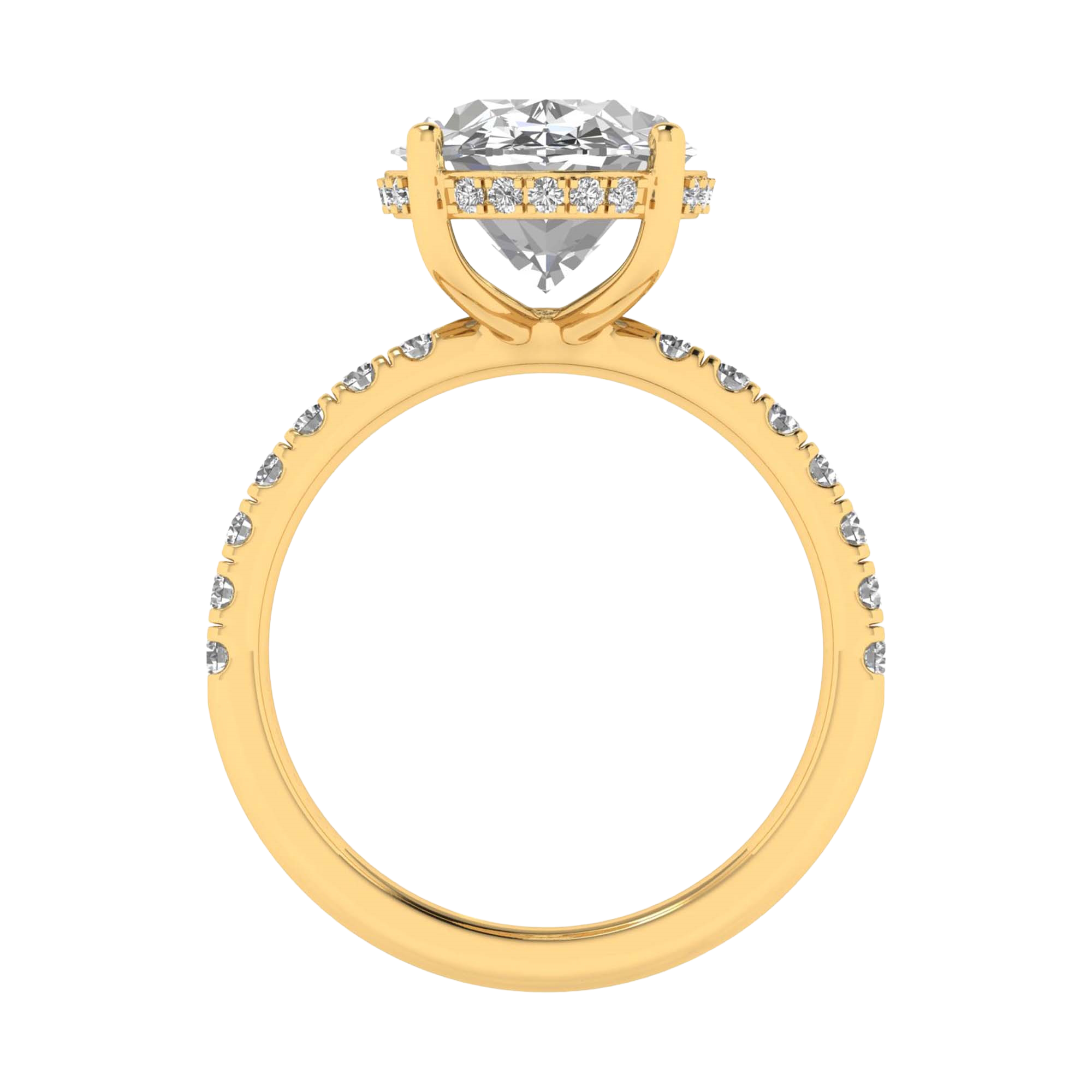 5,5 karaat solitaire pave ring met ovale diamant en pave band en hidden halo