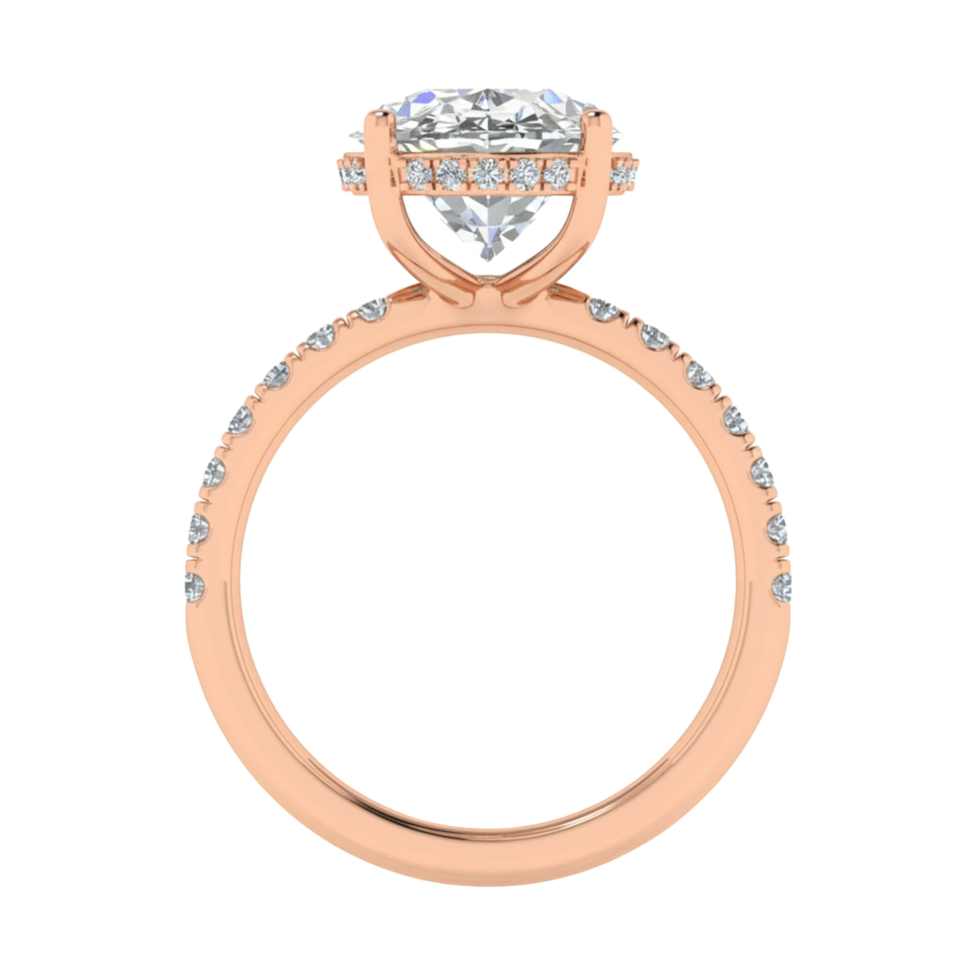 5,5 karaat solitaire pave ring met ovale diamant en pave band en hidden halo