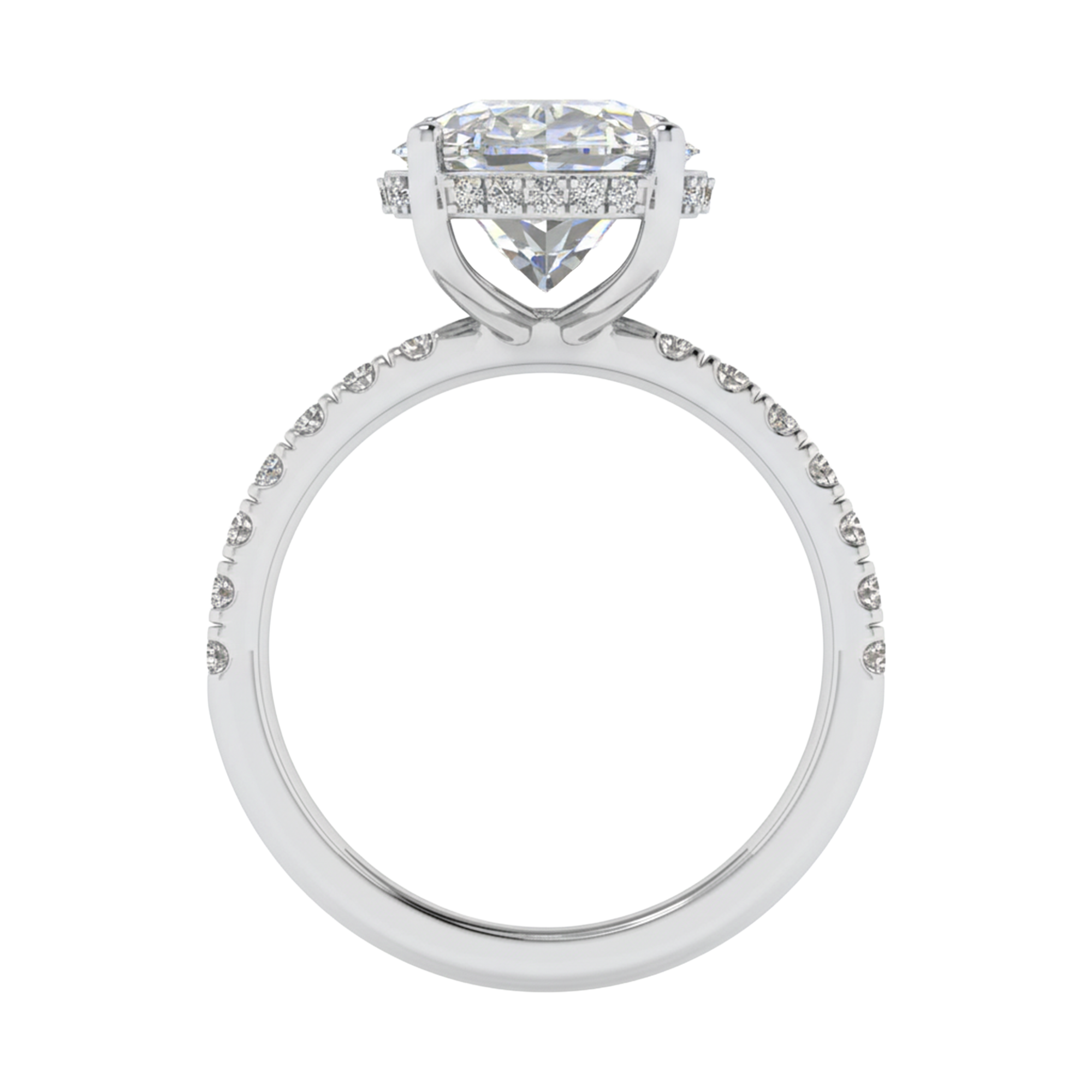 5,5 karaat solitaire pave ring met ovale diamant en pave band en hidden halo