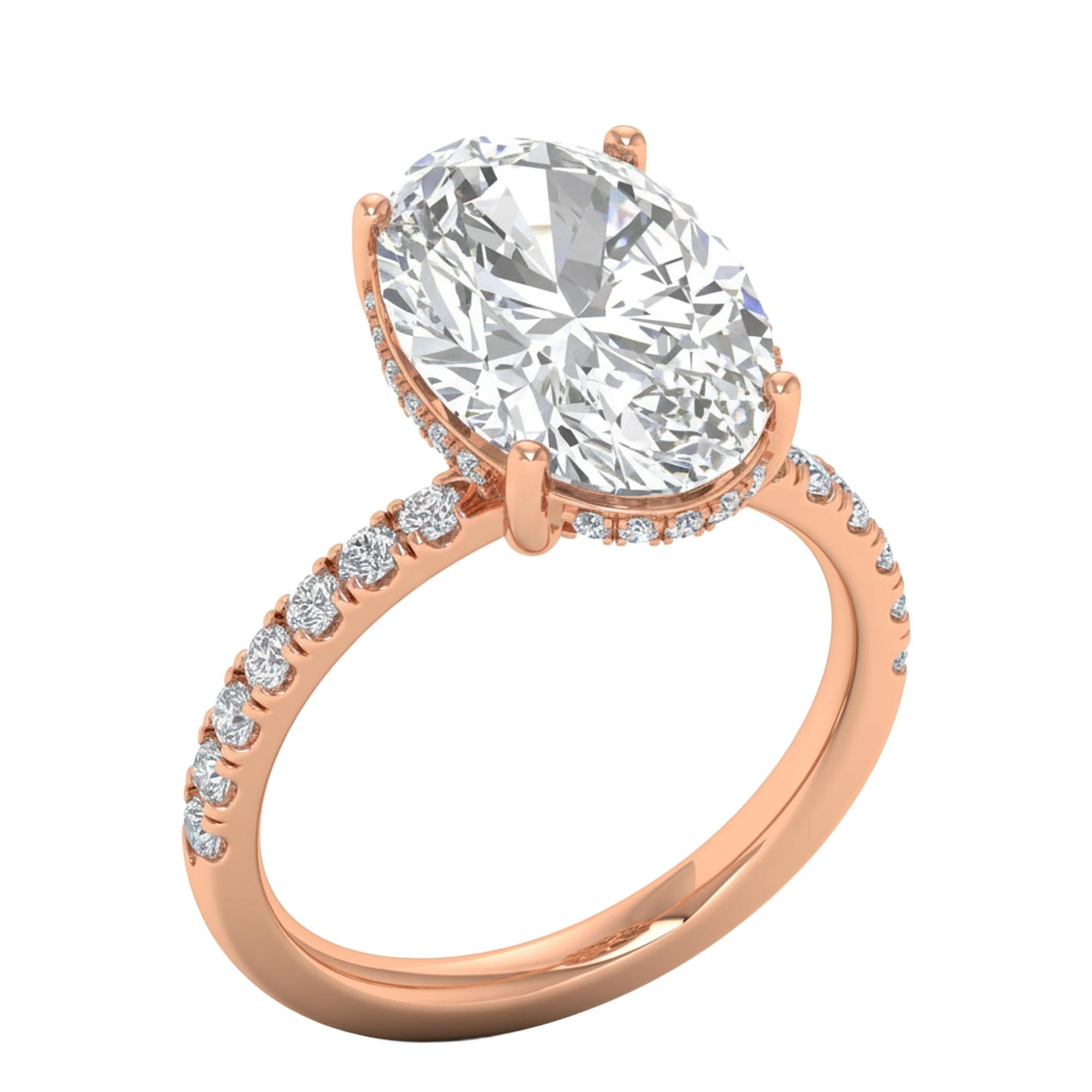 5,5 karaat solitaire pave ring met ovale diamant en pave band en hidden halo