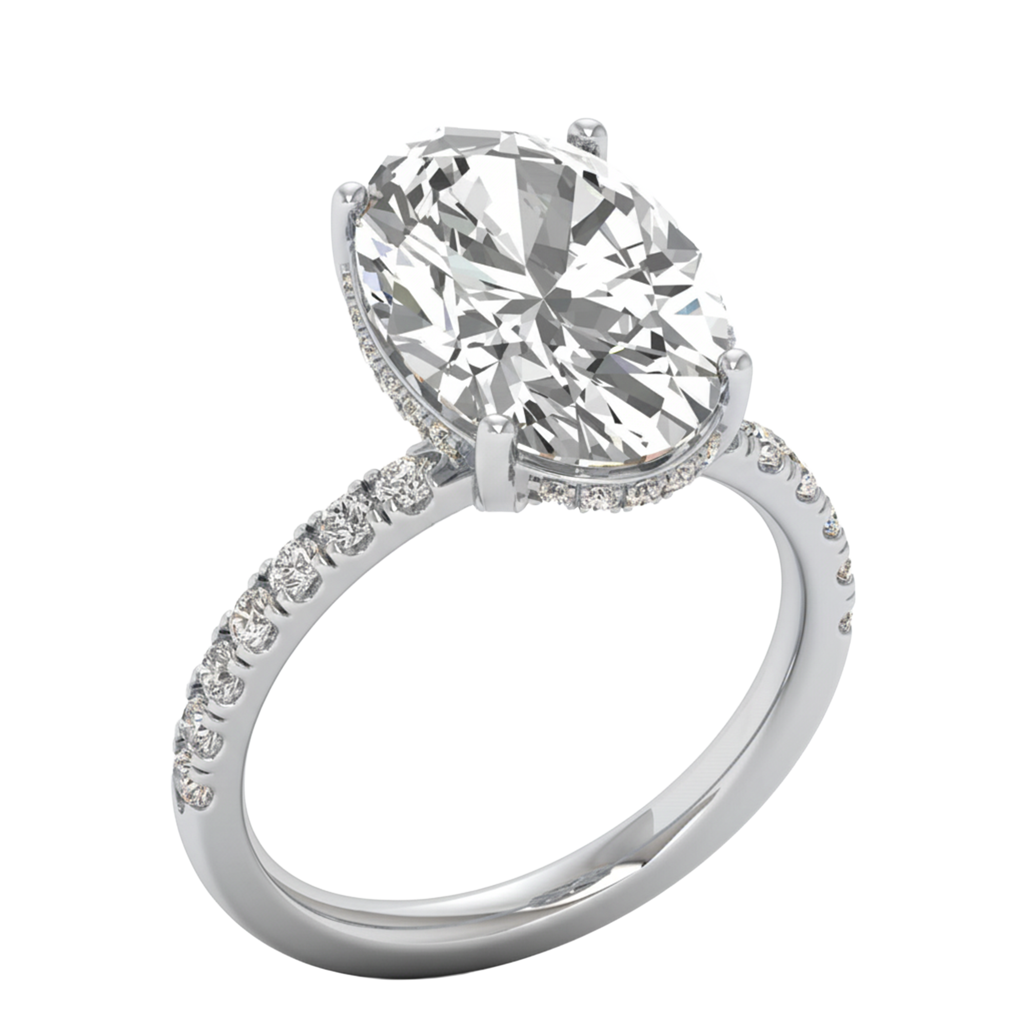 5,5 karaat solitaire pave ring met ovale diamant en pave band en hidden halo