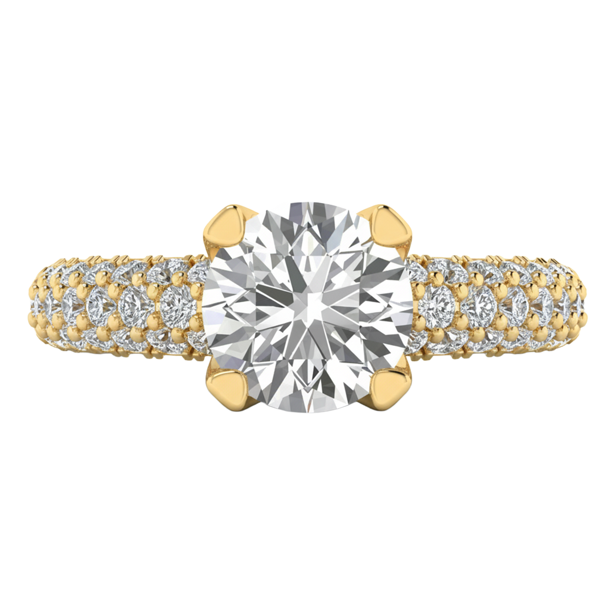 2,92 karaat brede solitaire pave ring met meerdere rijen ronde diamanten