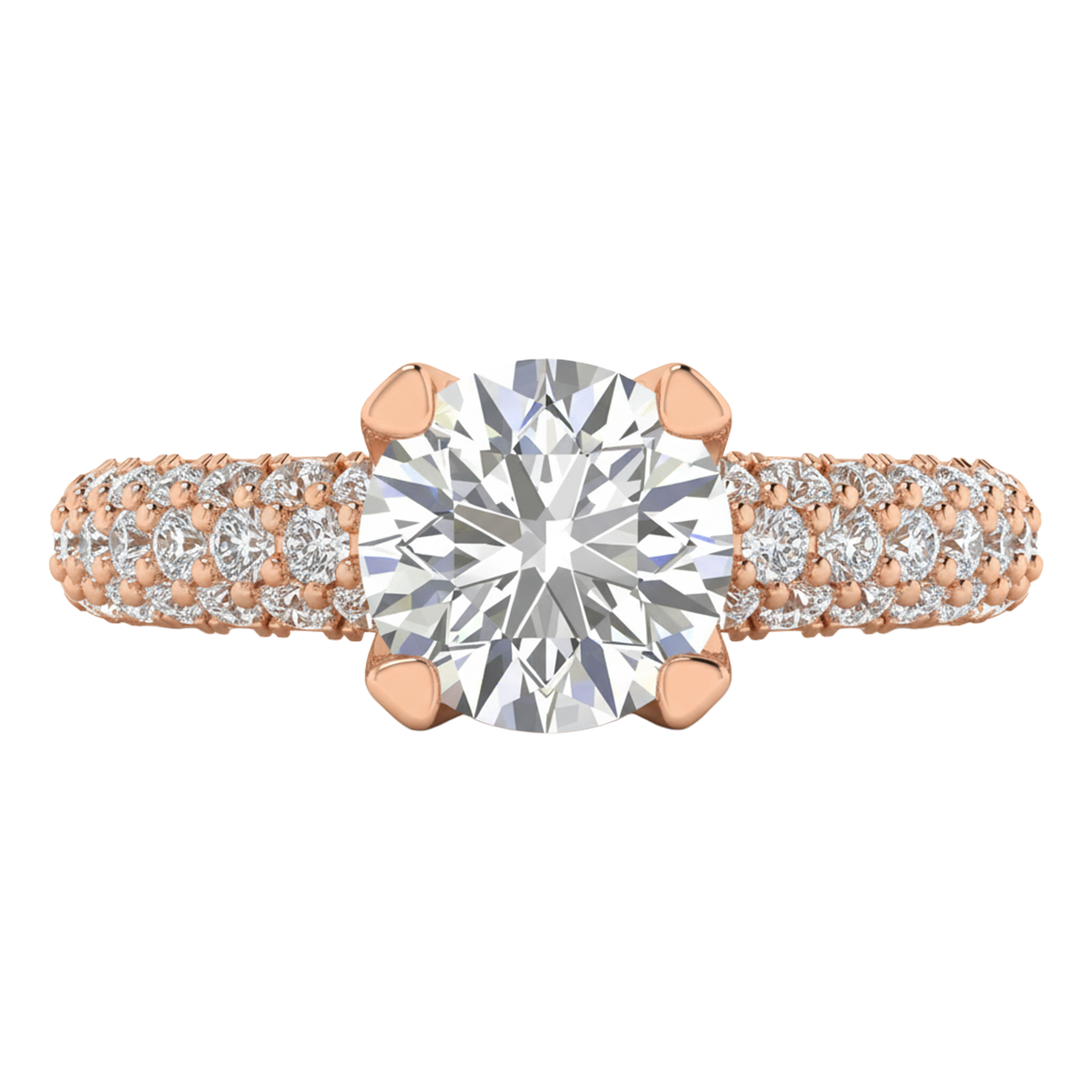 2,92 karaat brede solitaire pave ring met meerdere rijen ronde diamanten