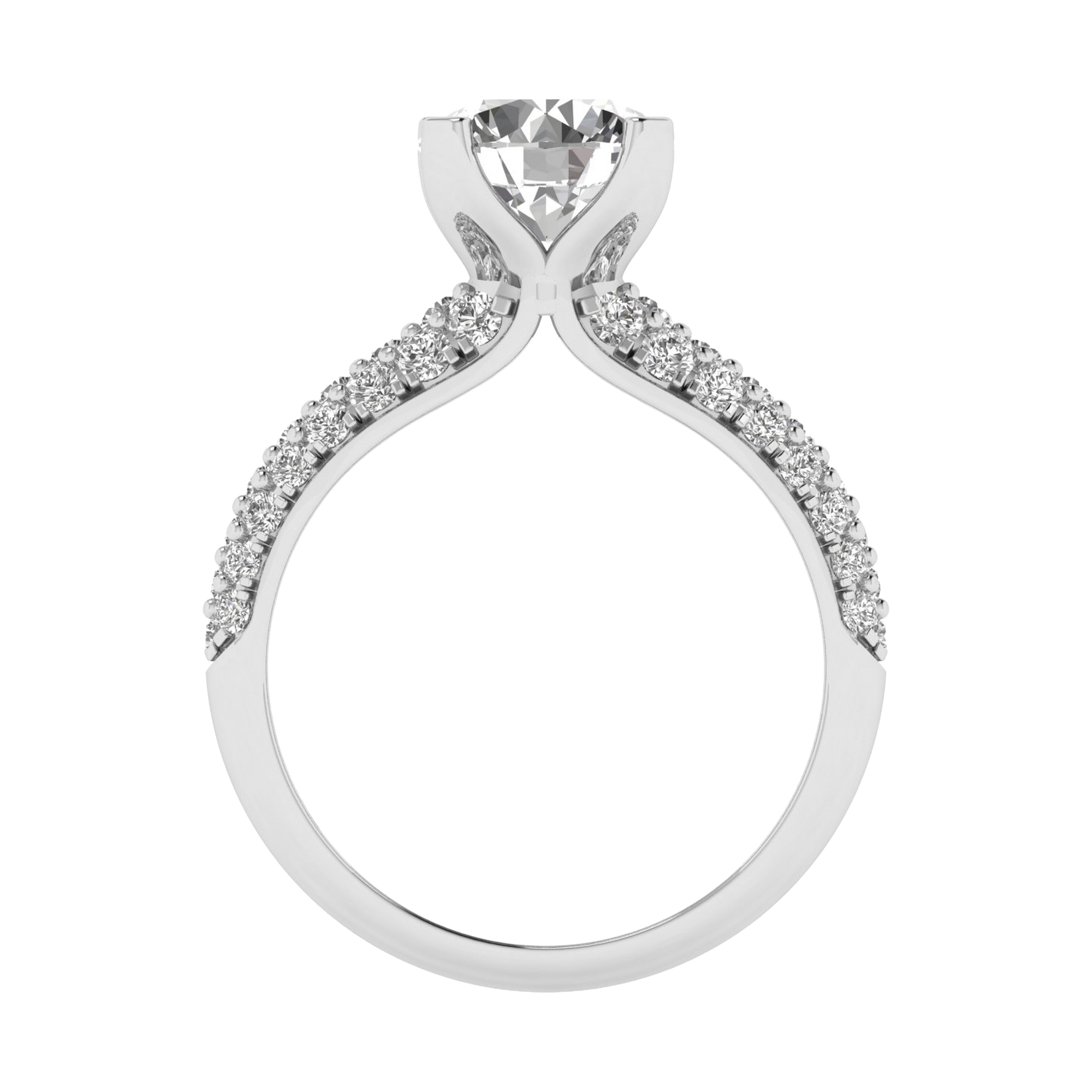 2,92 karaat brede solitaire pave ring met meerdere rijen ronde diamanten