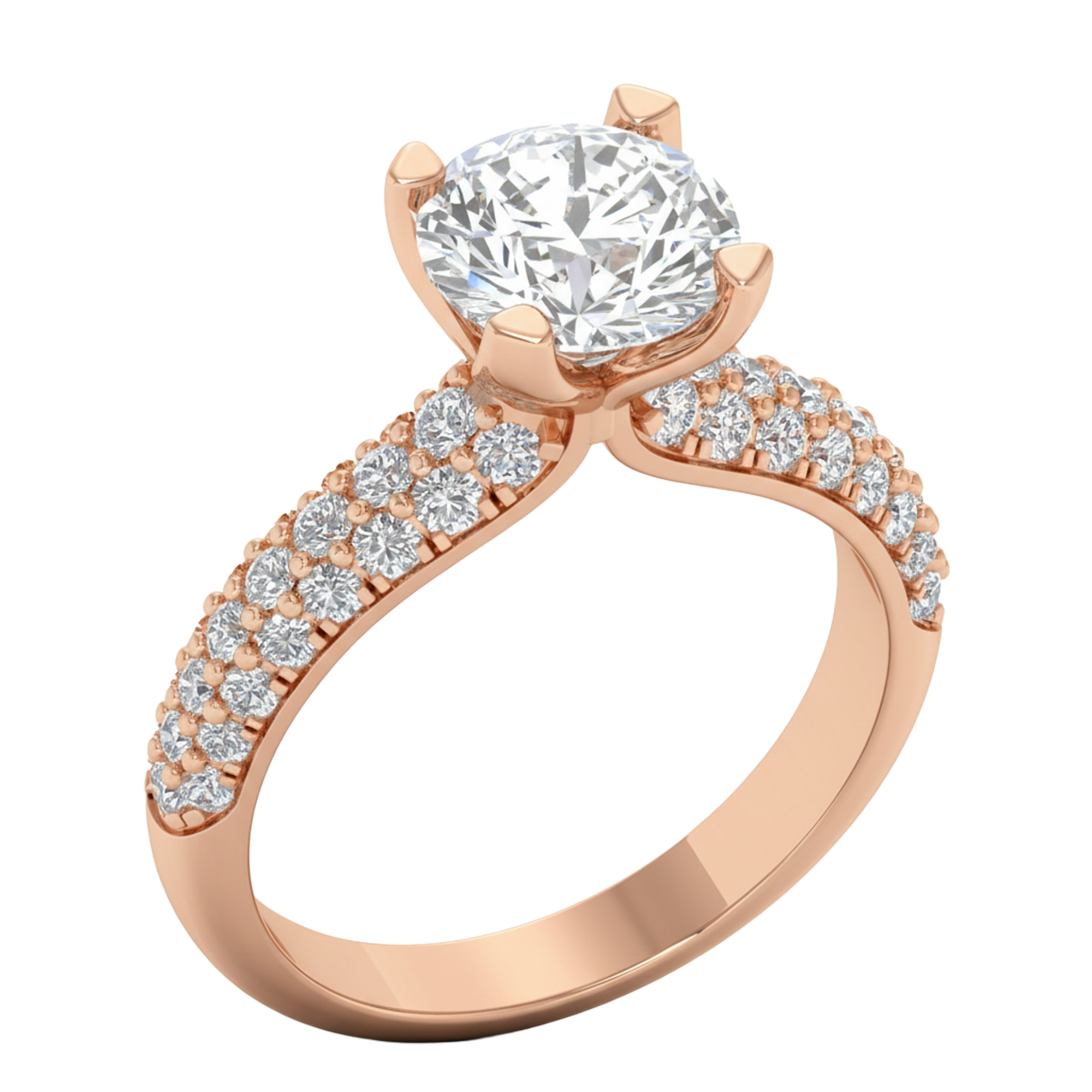2,92 karaat brede solitaire pave ring met meerdere rijen ronde diamanten