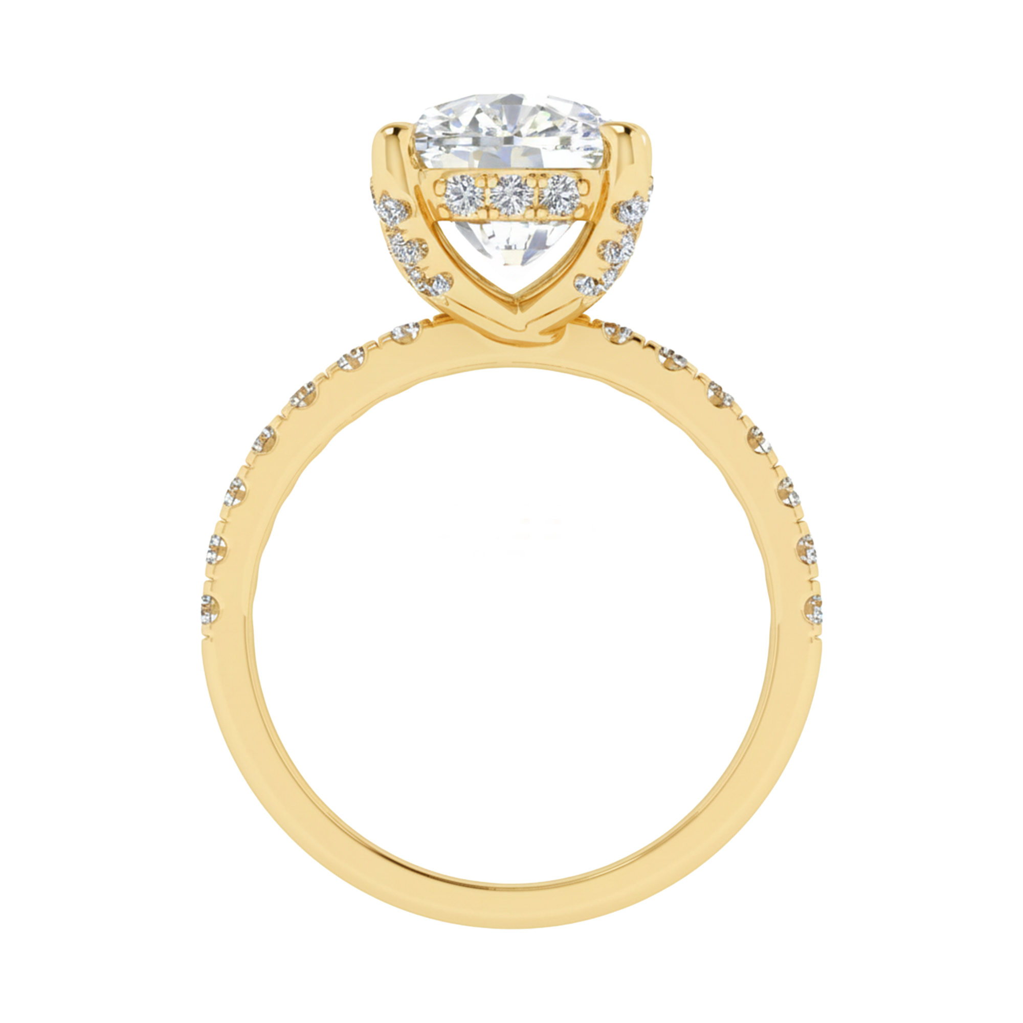 4.66 karaat cushion solitaire‑pavé ring met verfijnde hidden‑halo rand