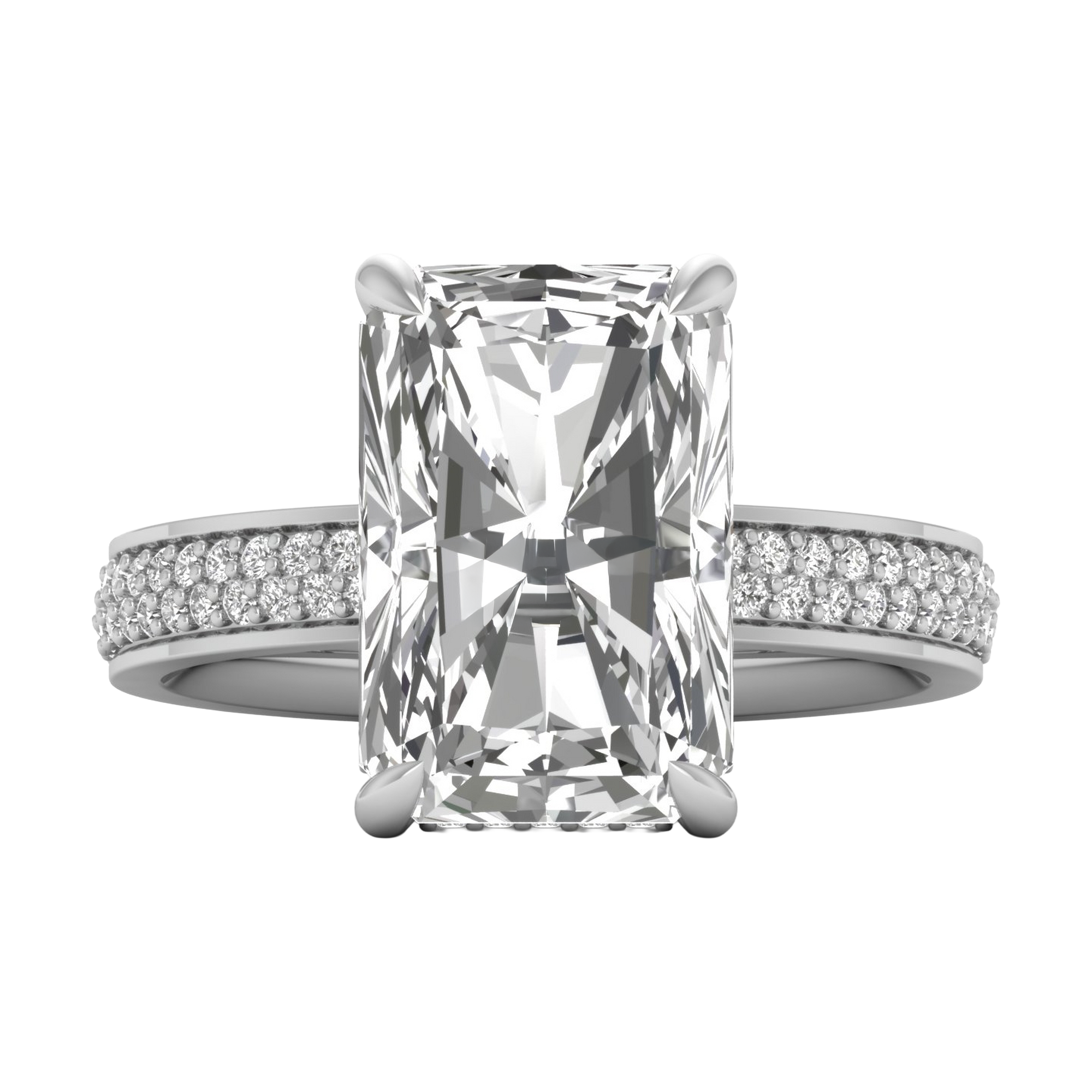 5,5 karaat solitaire emerald pave ring met ronde diamanten in de band en hidden halo