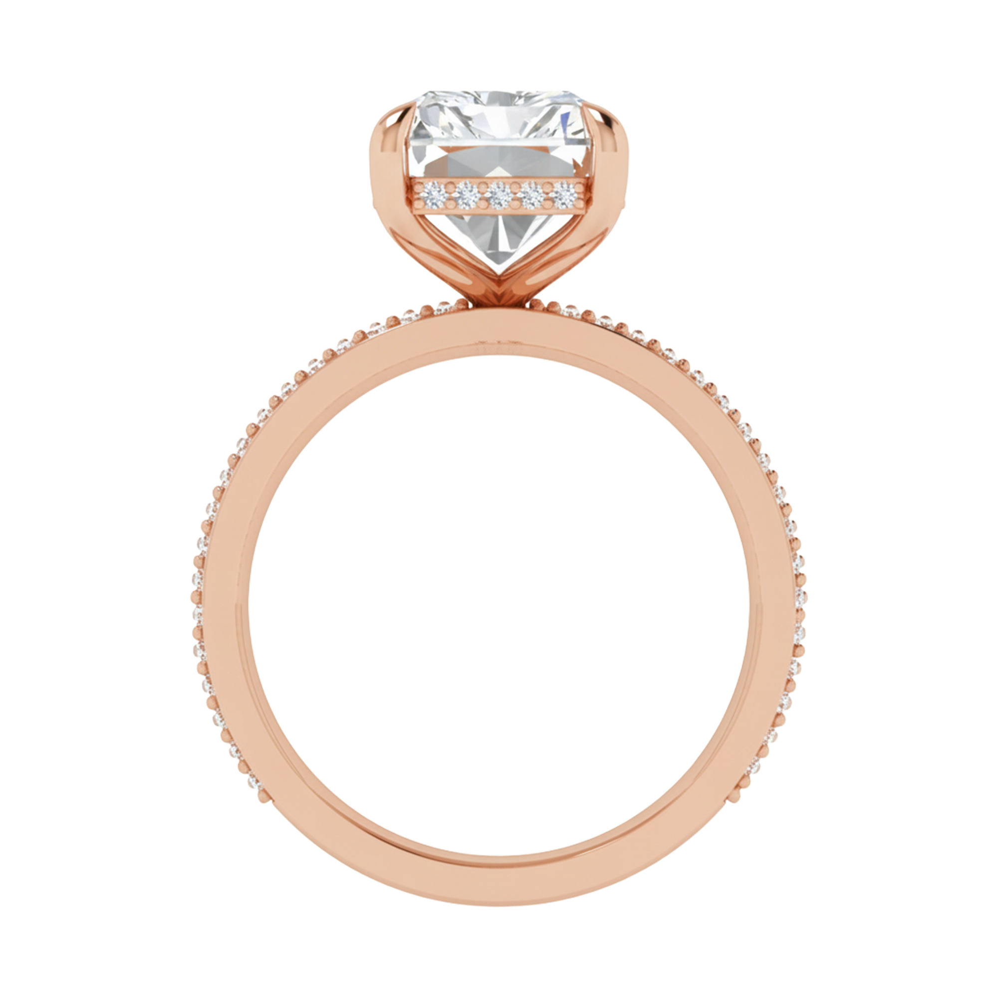 5,5 karaat solitaire emerald pave ring met ronde diamanten in de band en hidden halo