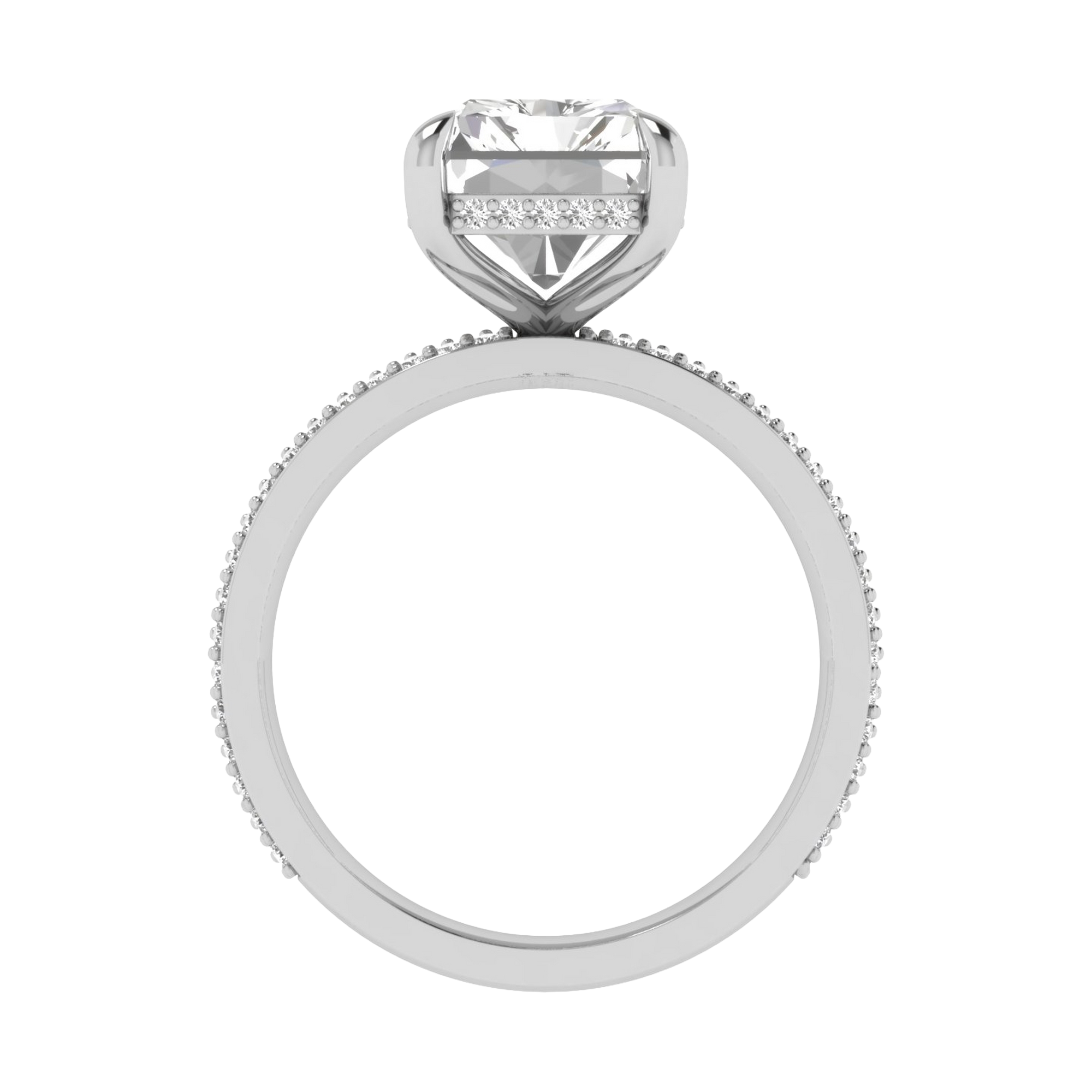 5,5 karaat solitaire emerald pave ring met ronde diamanten in de band en hidden halo