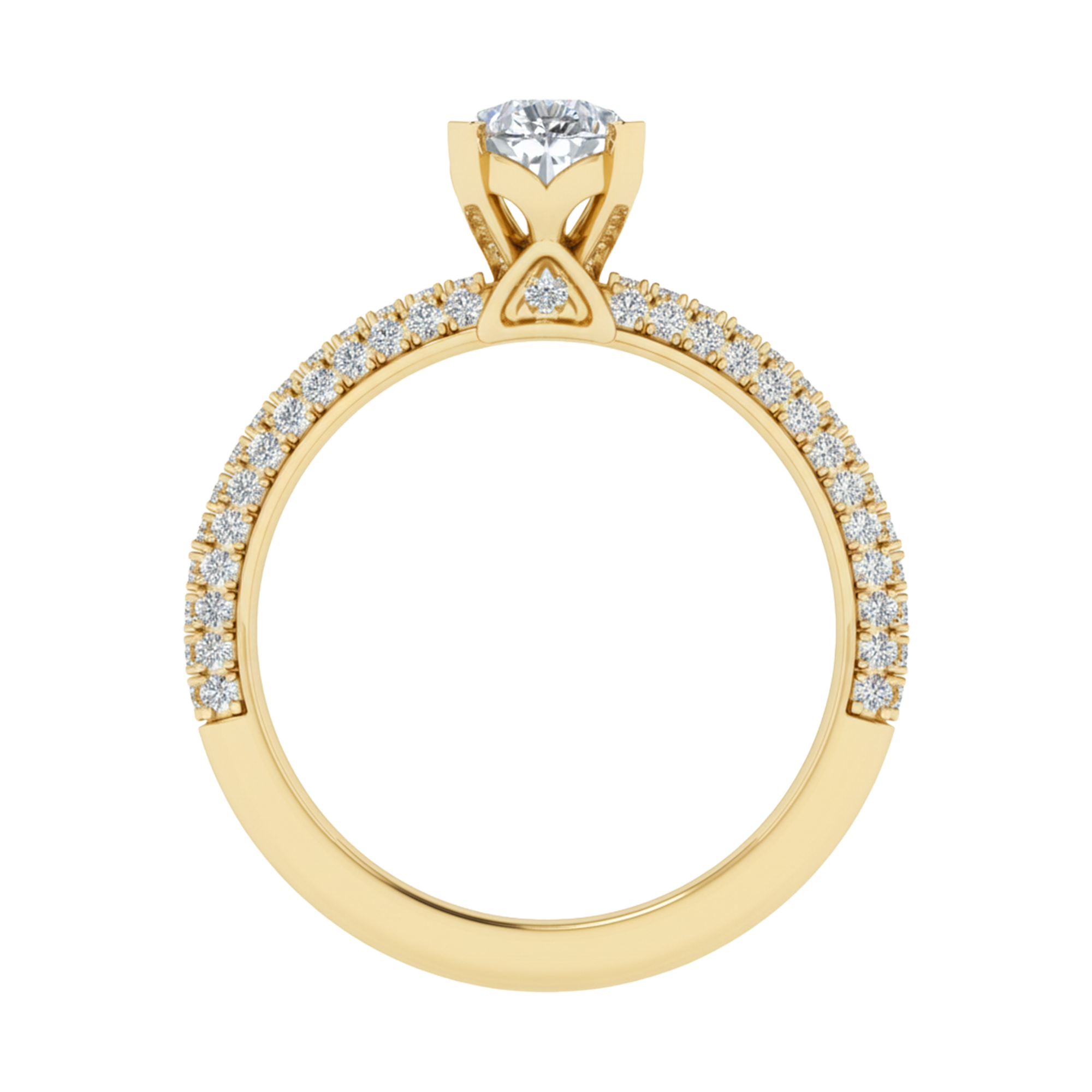 1.5 karaat solitaire pave ring met peer center diamant met ronde dubbele zetting in de band