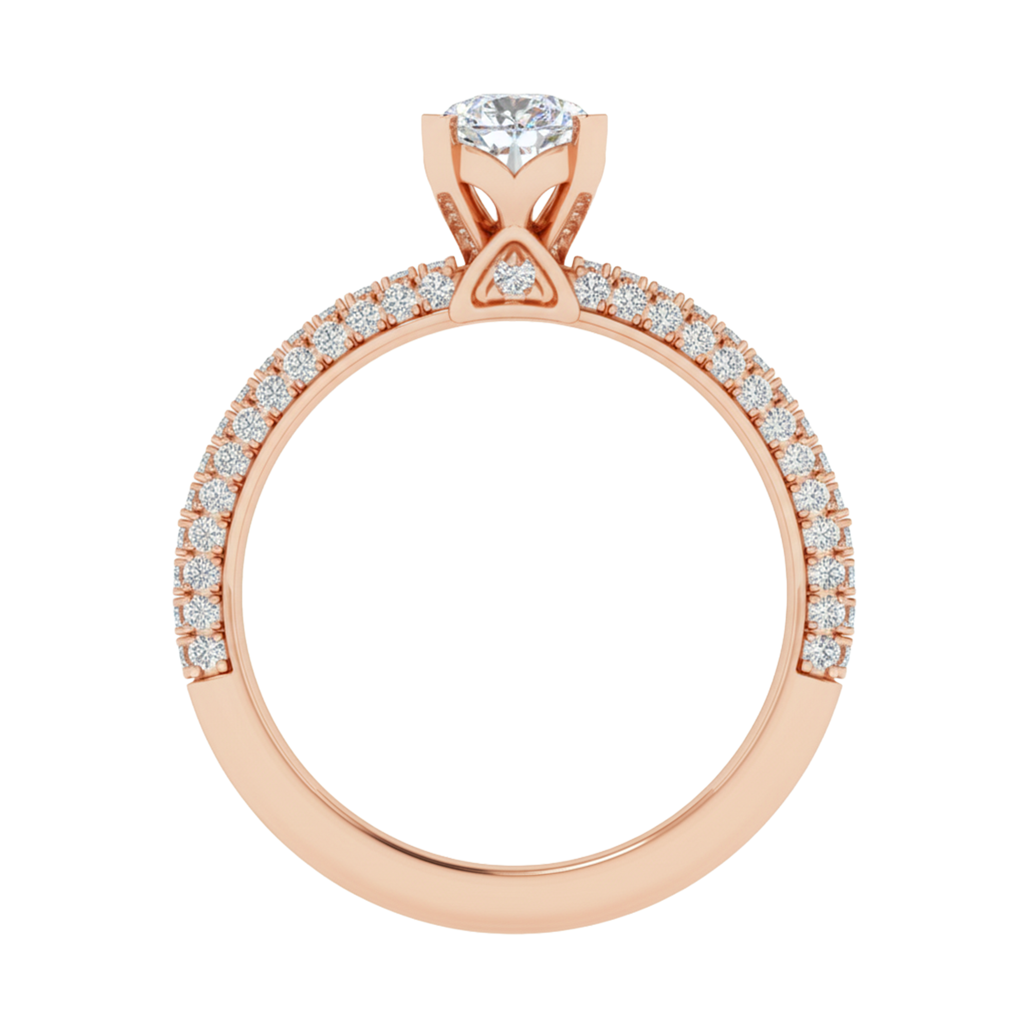 1.5 karaat solitaire pave ring met peer center diamant met ronde dubbele zetting in de band