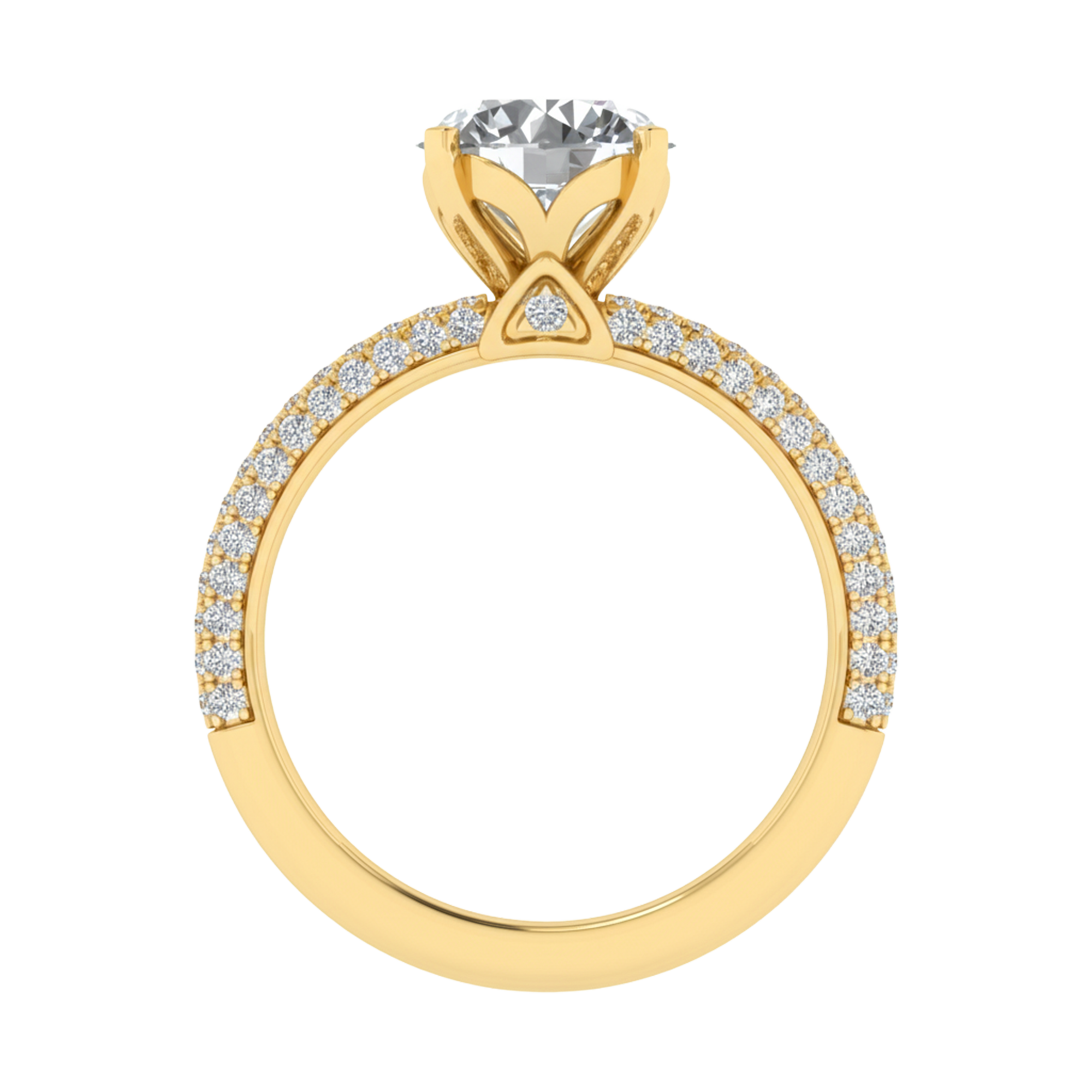 2,5 karaat 4 prong solitaire pave ring met ronde diamanten