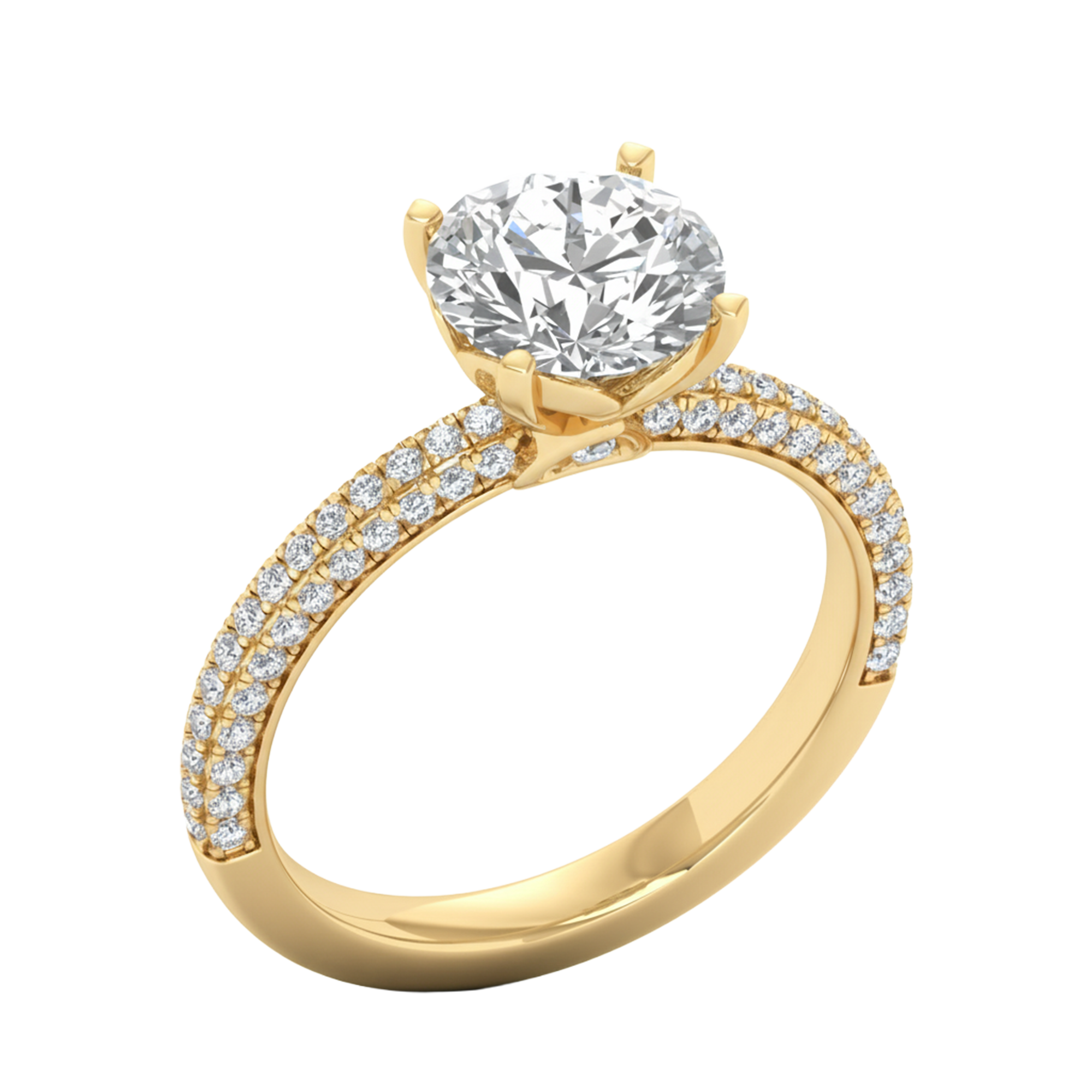 2,5 karaat 4 prong solitaire pave ring met ronde diamanten
