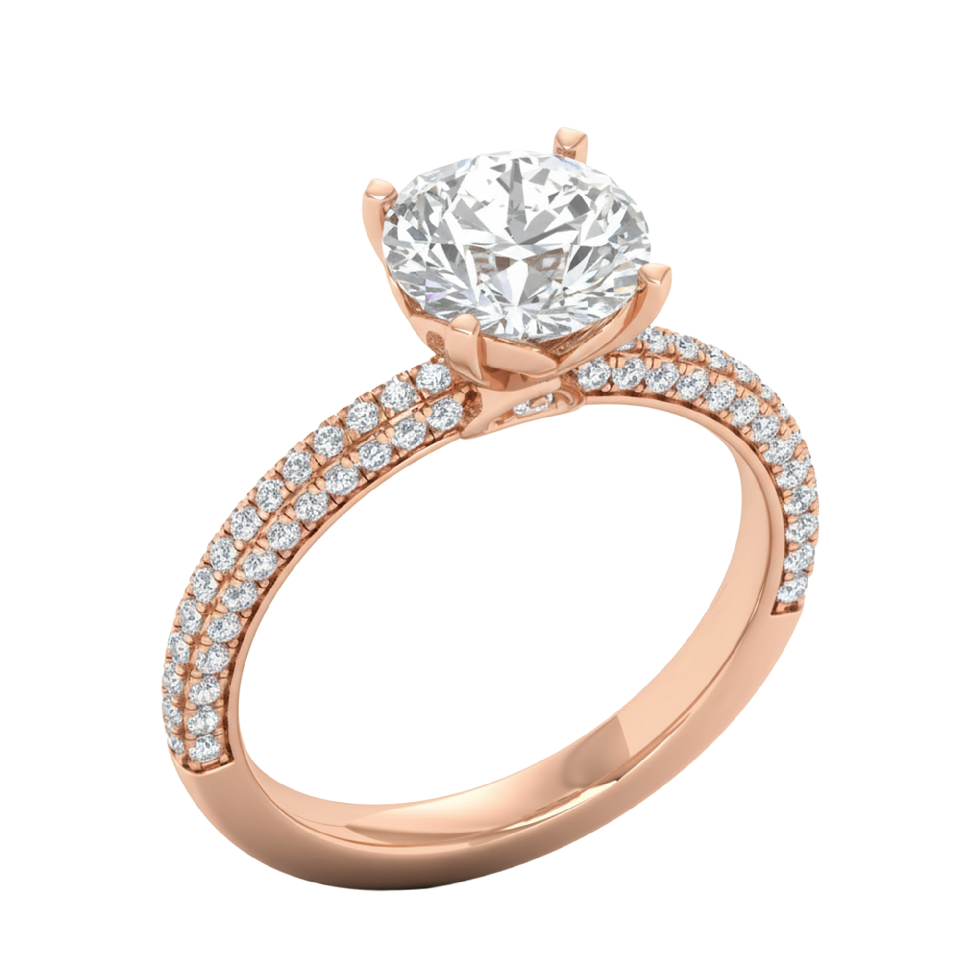 2,5 karaat 4 prong solitaire pave ring met ronde diamanten