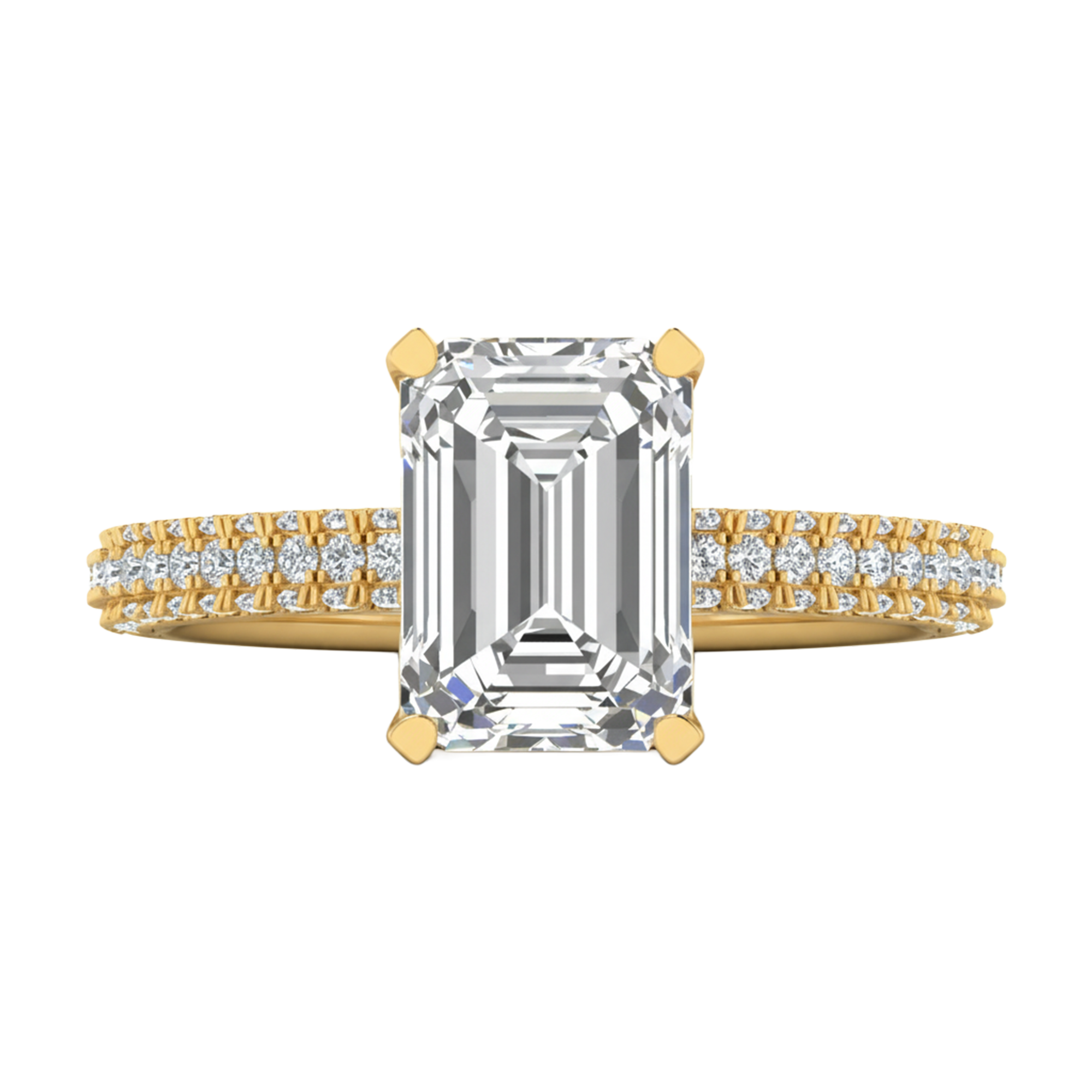 3,5 karaat 4 prong solitaire emerald pave ring met ronde diamanten in de band