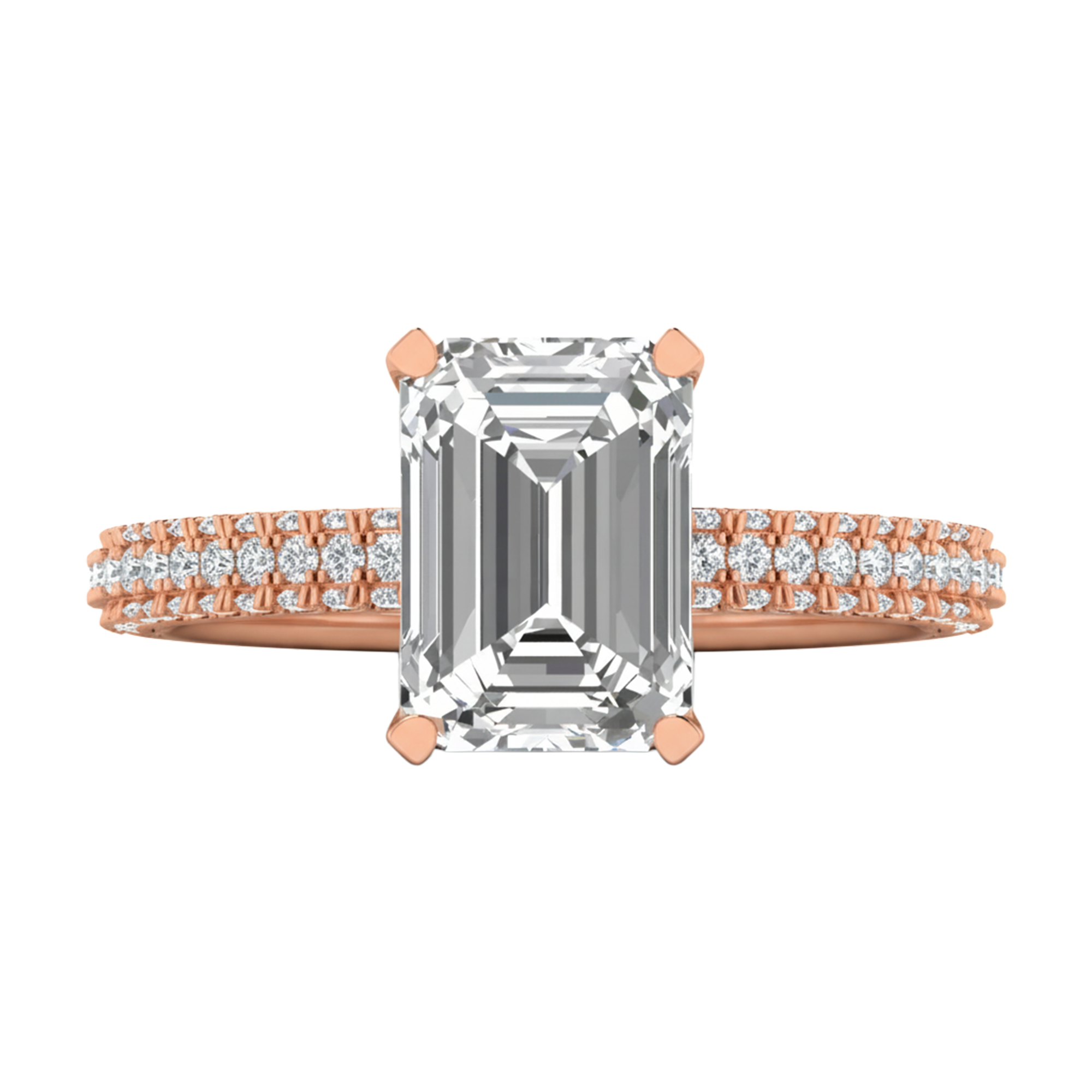 3,5 karaat 4 prong solitaire emerald pave ring met ronde diamanten in de band