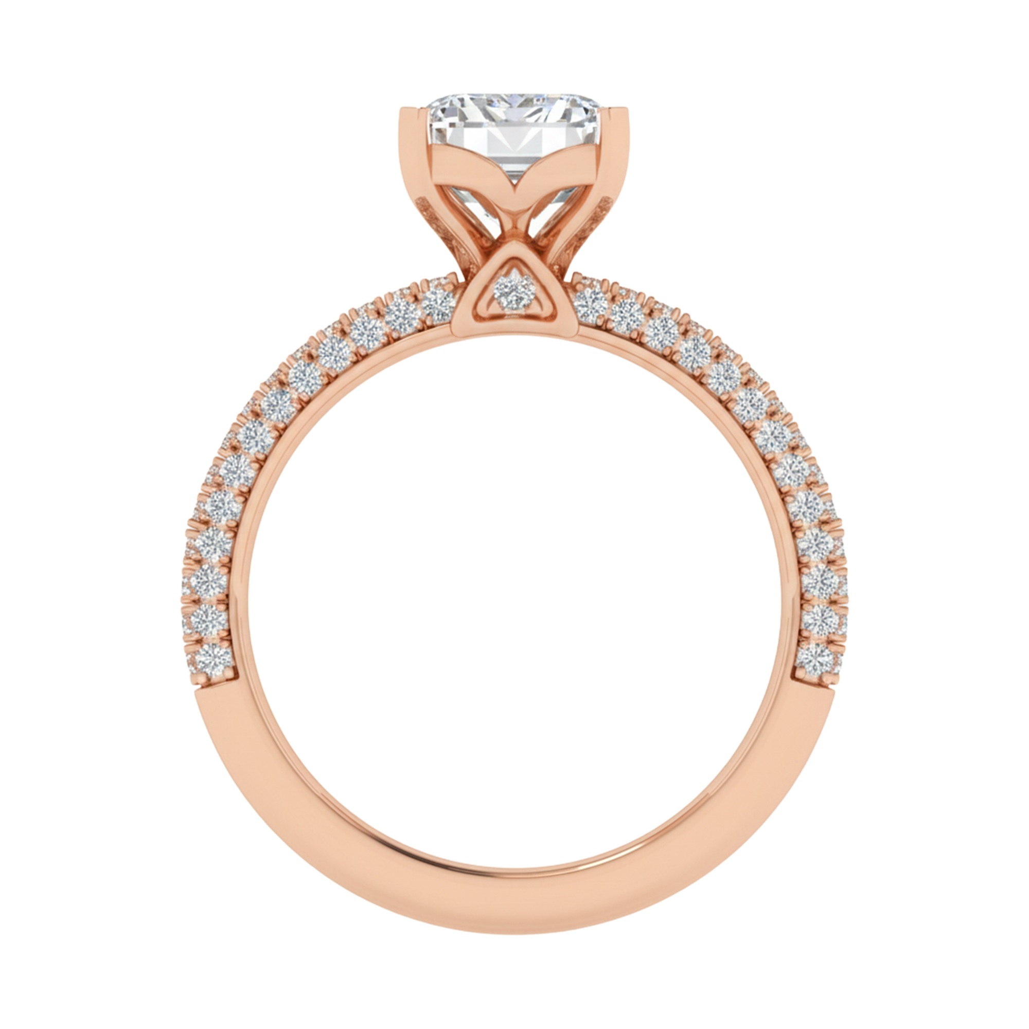 3,5 karaat 4 prong solitaire emerald pave ring met ronde diamanten in de band