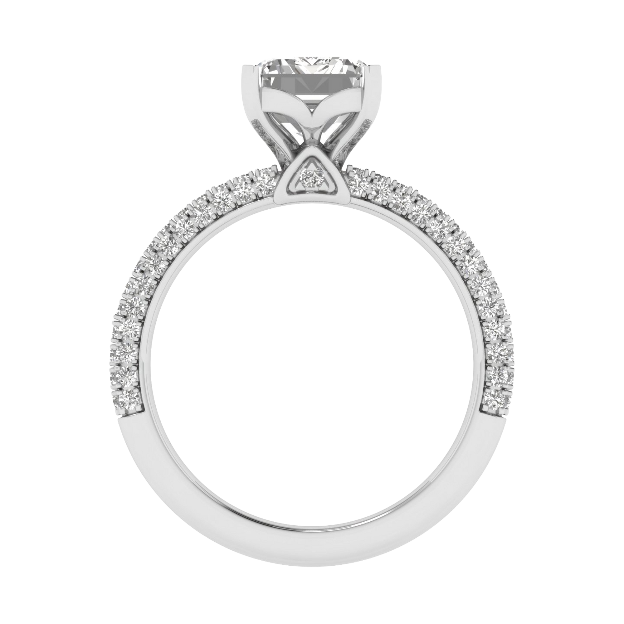 3,5 karaat 4 prong solitaire emerald pave ring met ronde diamanten in de band