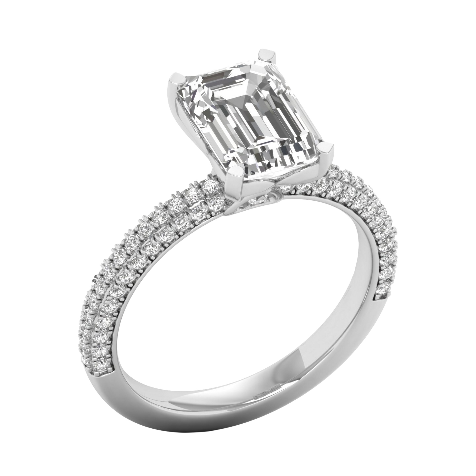 3,5 karaat 4 prong solitaire emerald pave ring met ronde diamanten in de band