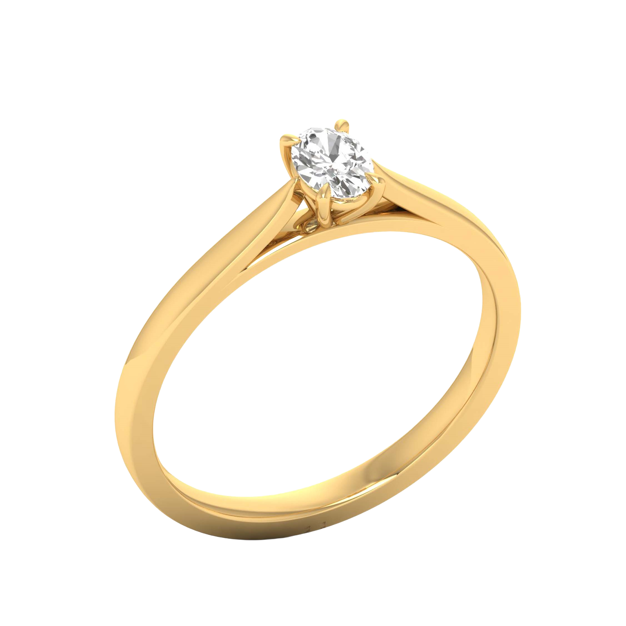 Ovale Solitaire Ring met 4‑Poots Zetting en Flat‑Rectangular Band 0,25–3 karaat