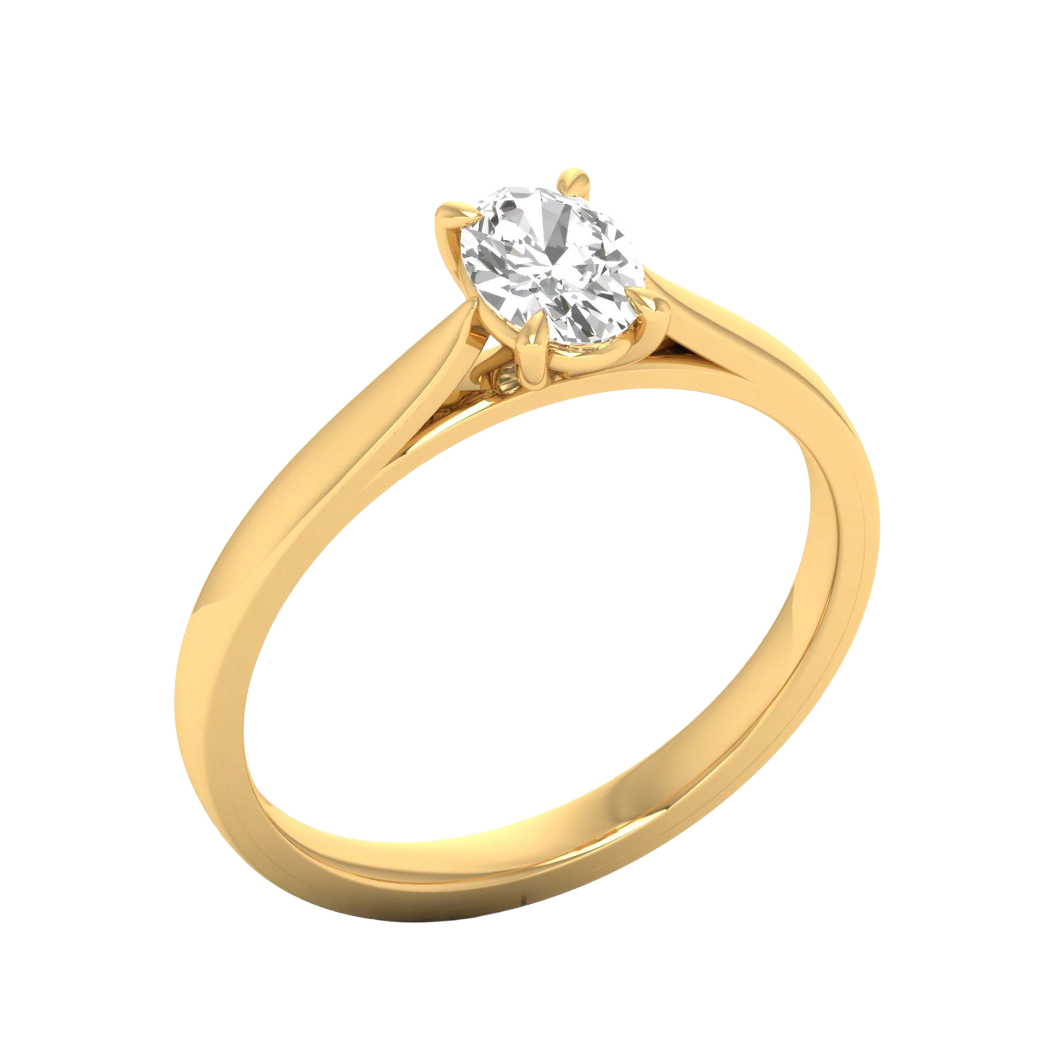 Ovale Solitaire Ring met 4‑Poots Zetting en Flat‑Rectangular Band 0,25–3 karaat