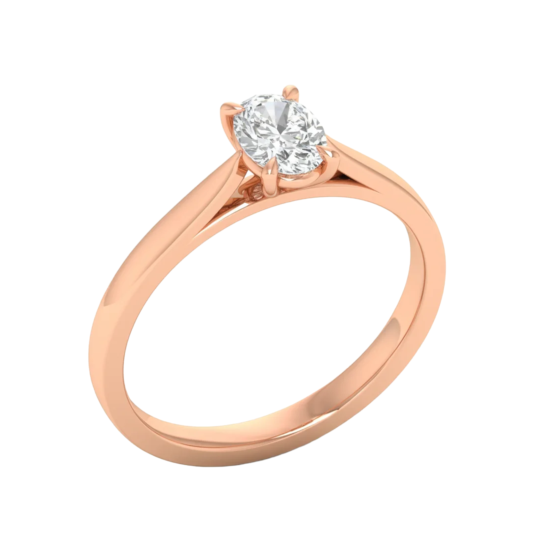 Ovale Solitaire Ring met 4‑Poots Zetting en Flat‑Rectangular Band 0,25–3 karaat
