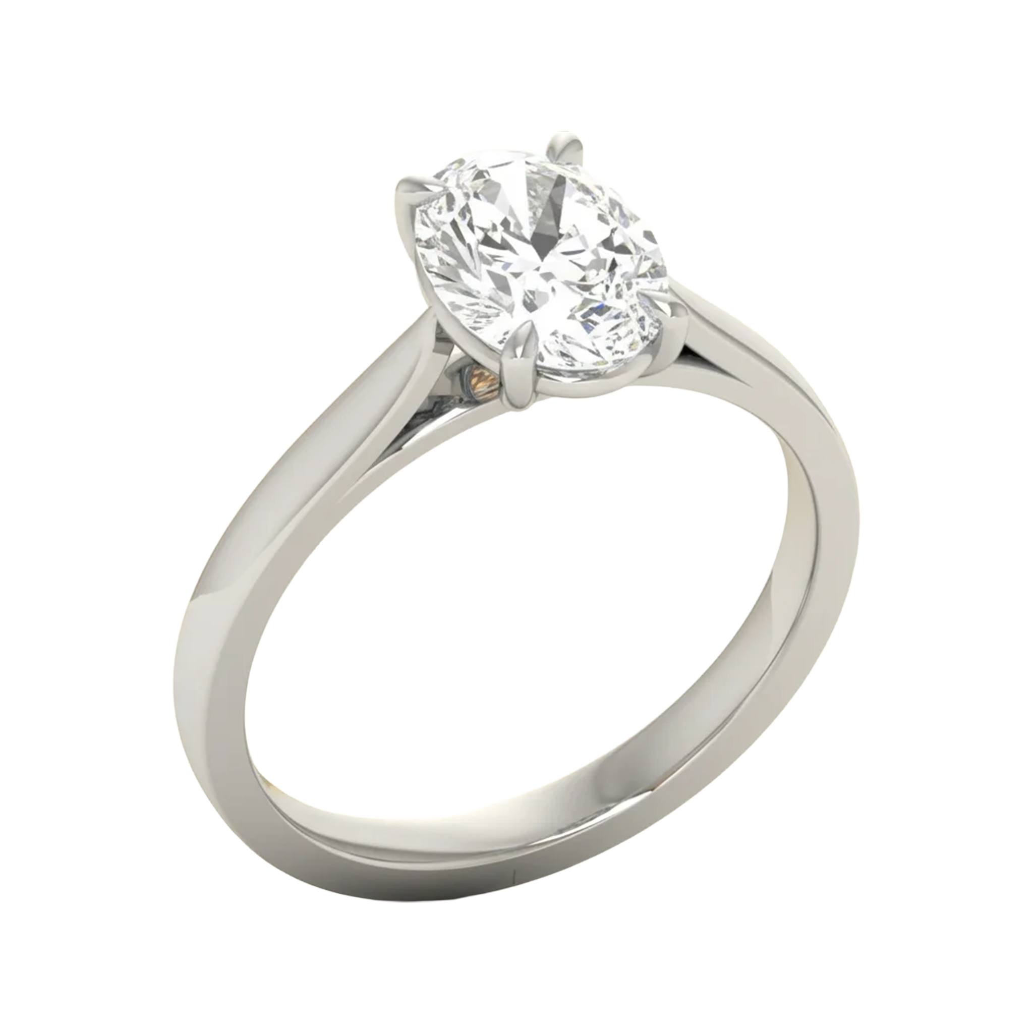 Ovale Solitaire Ring met 4‑Poots Zetting en Flat‑Rectangular Band 0,25–3 karaat