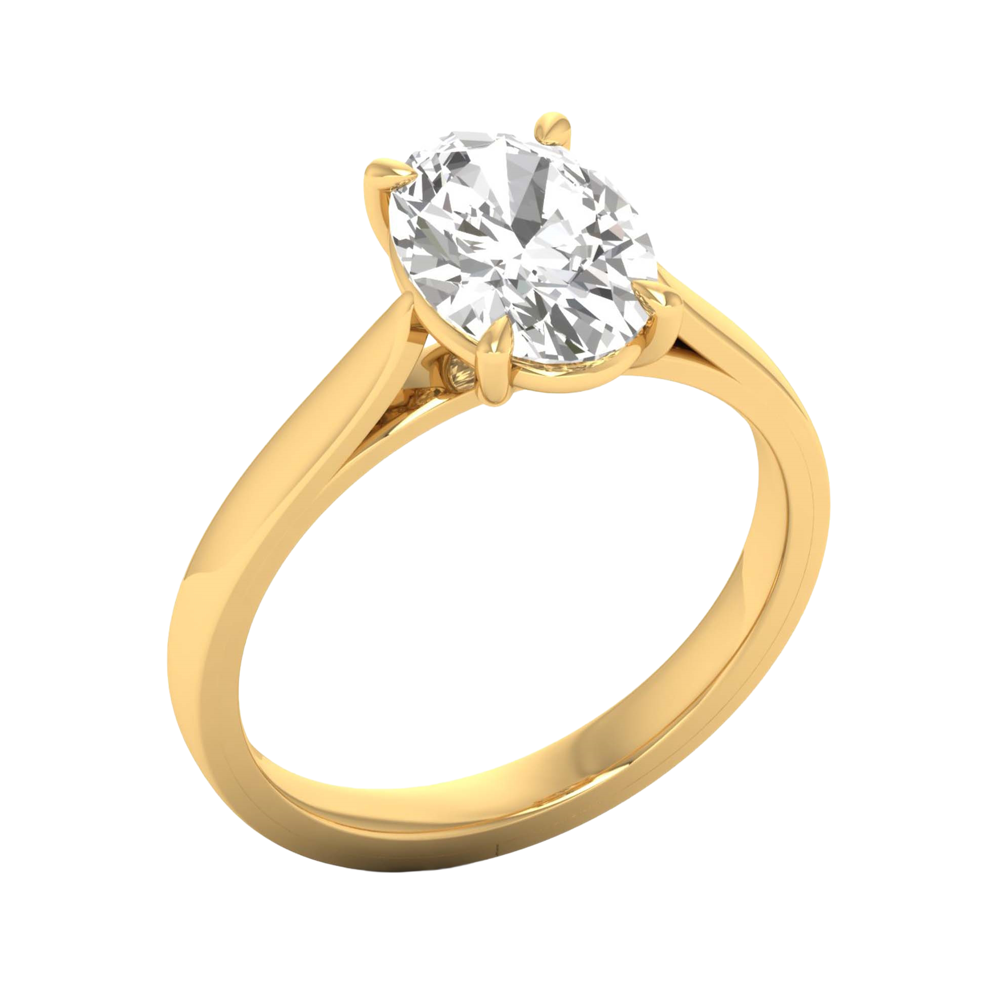 Ovale Solitaire Ring met 4‑Poots Zetting en Flat‑Rectangular Band 0,25–3 karaat