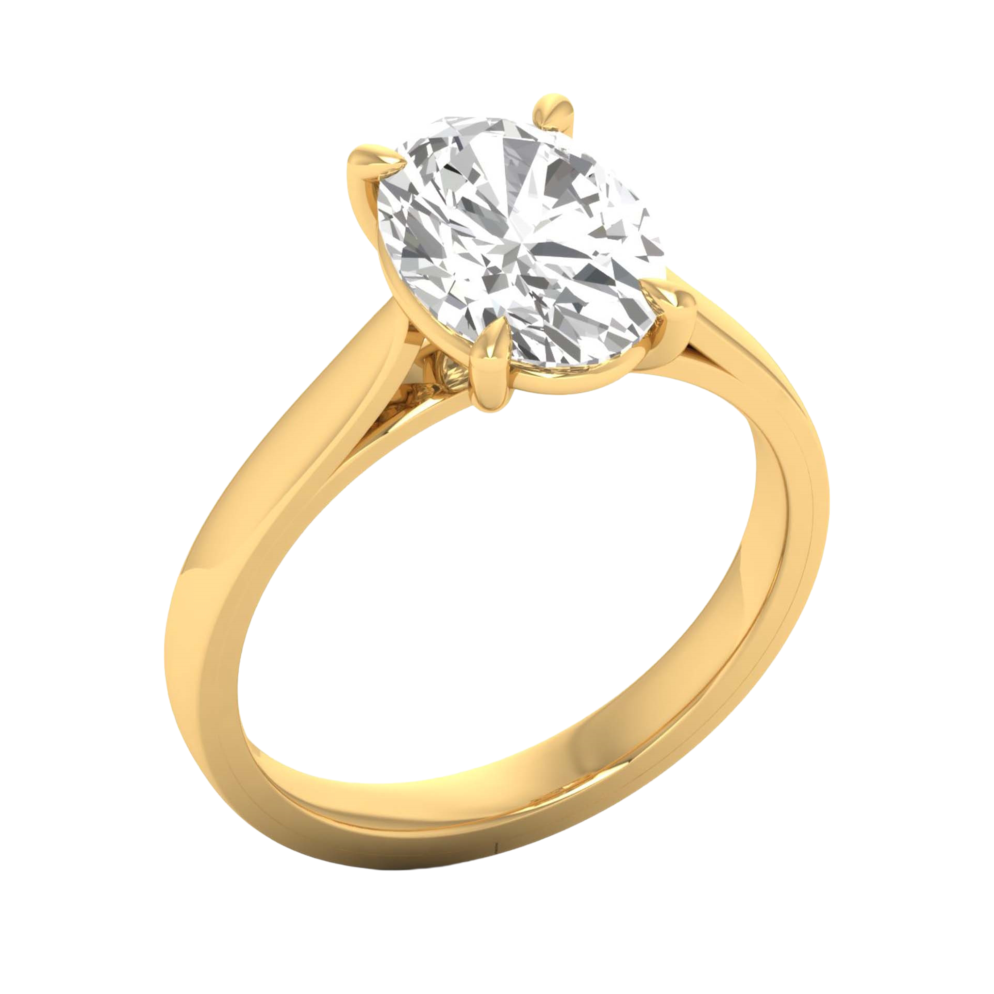 Ovale Solitaire Ring met 4‑Poots Zetting en Flat‑Rectangular Band 0,25–3 karaat