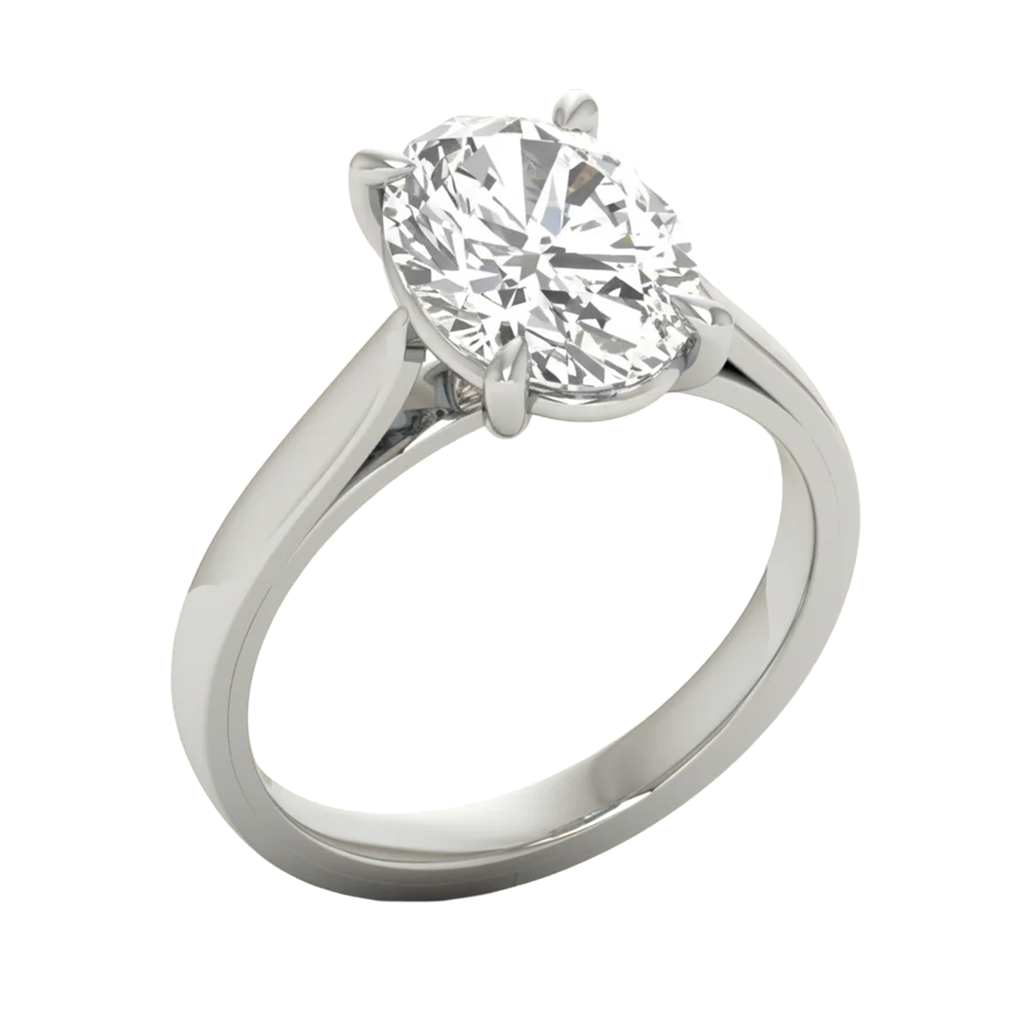 Ovale Solitaire Ring met 4‑Poots Zetting en Flat‑Rectangular Band 0,25–3 karaat
