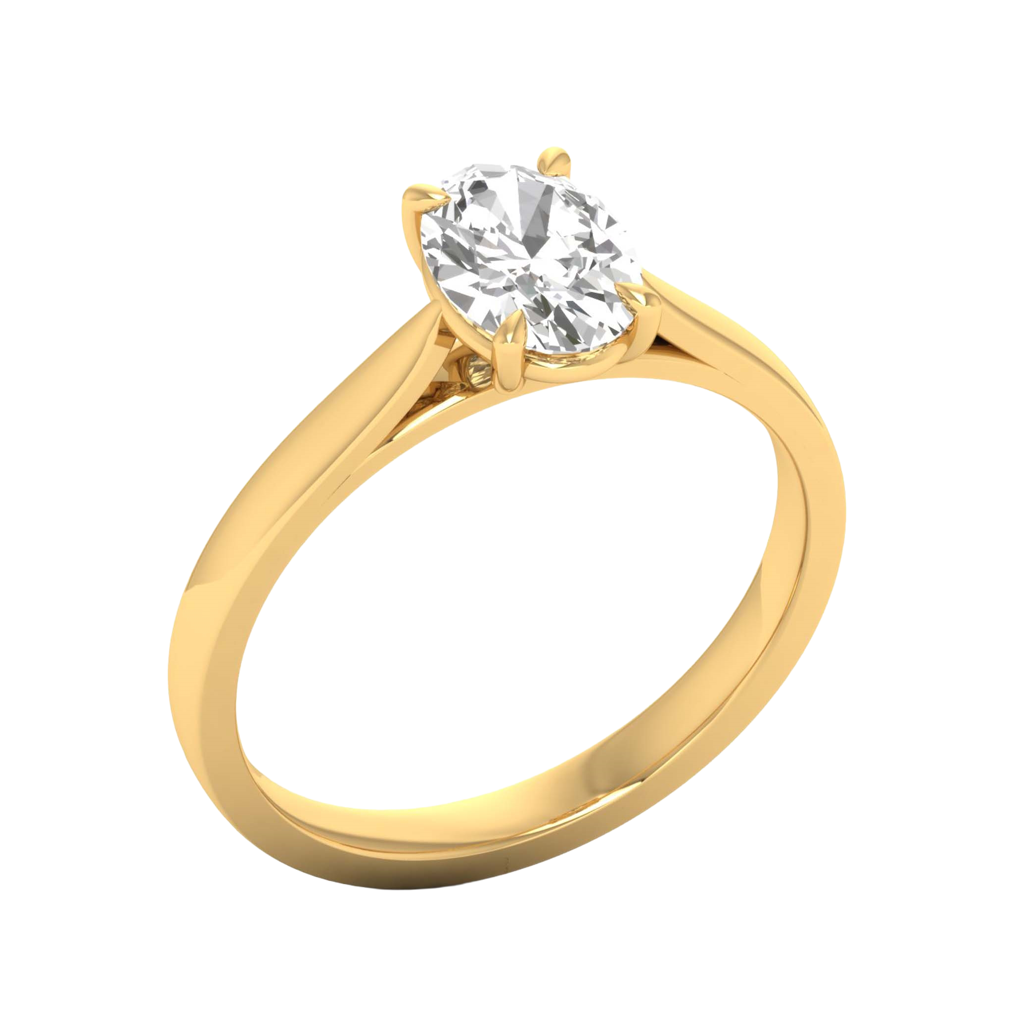 Ovale Solitaire Ring met 4‑Poots Zetting en Flat‑Rectangular Band 0,25–3 karaat