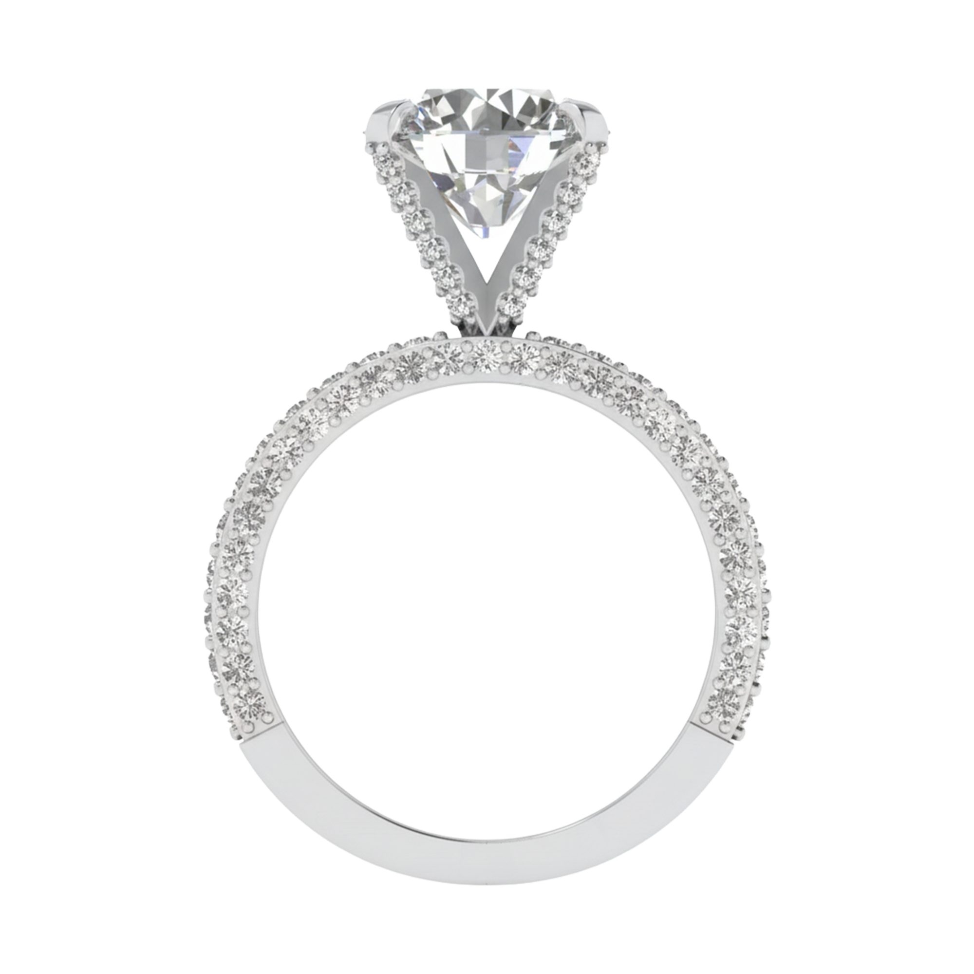 3,9 karaat solitaire pave ring met ronde diamanten op de hoge kroon