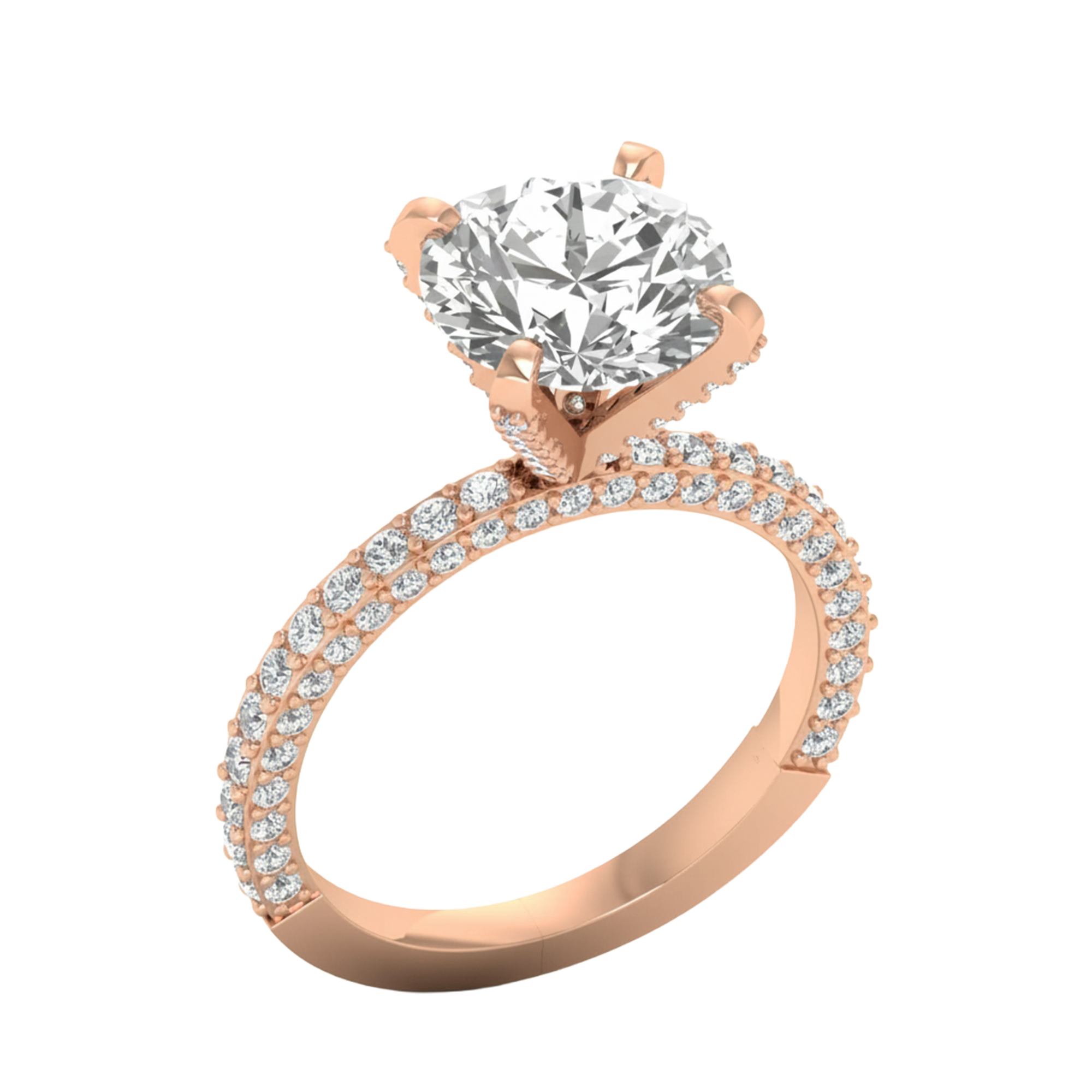 3,9 karaat solitaire pave ring met ronde diamanten op de hoge kroon