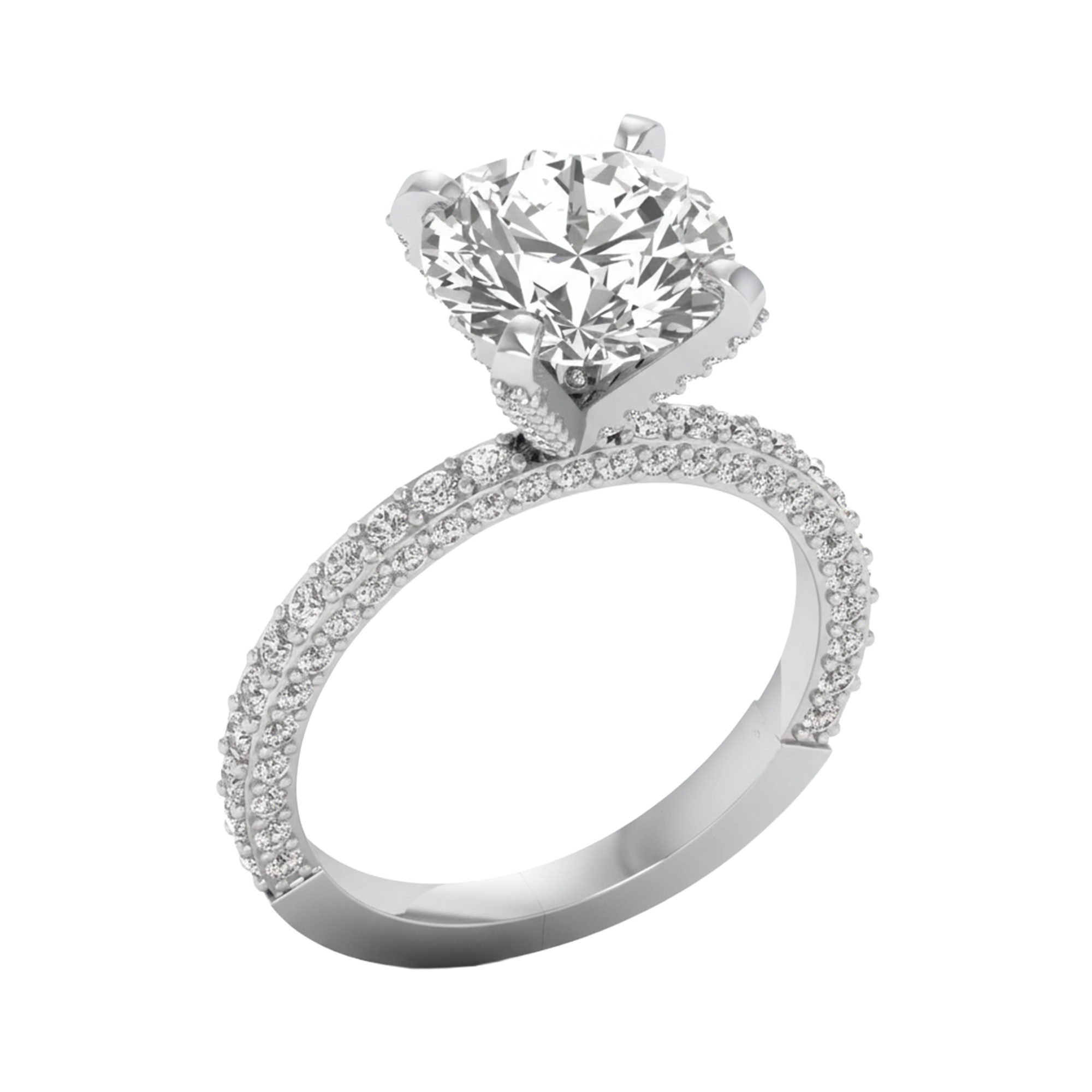 3,9 karaat solitaire pave ring met ronde diamanten op de hoge kroon