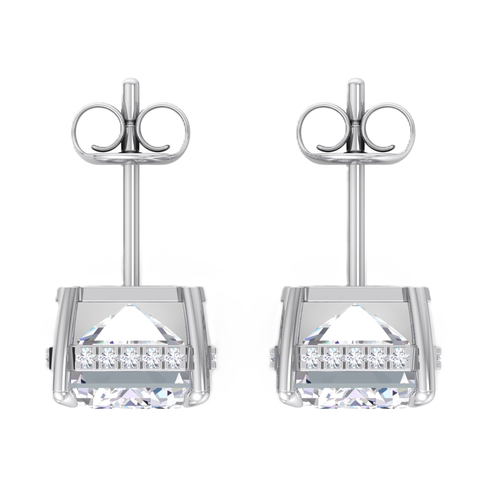 Oorbellen van 8.24 karaat met hidden halo en hoofdsteen in vorm Emerald van 4 karaat