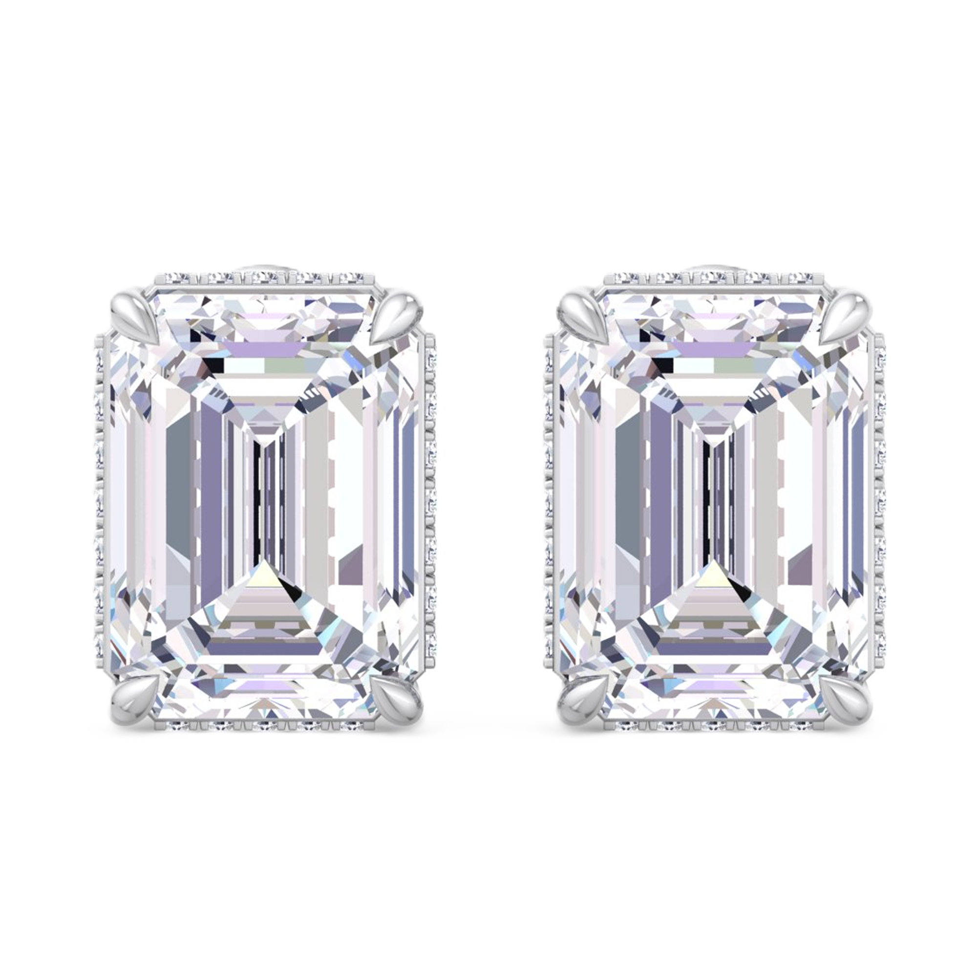 Oorbellen van 8.24 karaat met hidden halo en hoofdsteen in vorm Emerald van 4 karaat