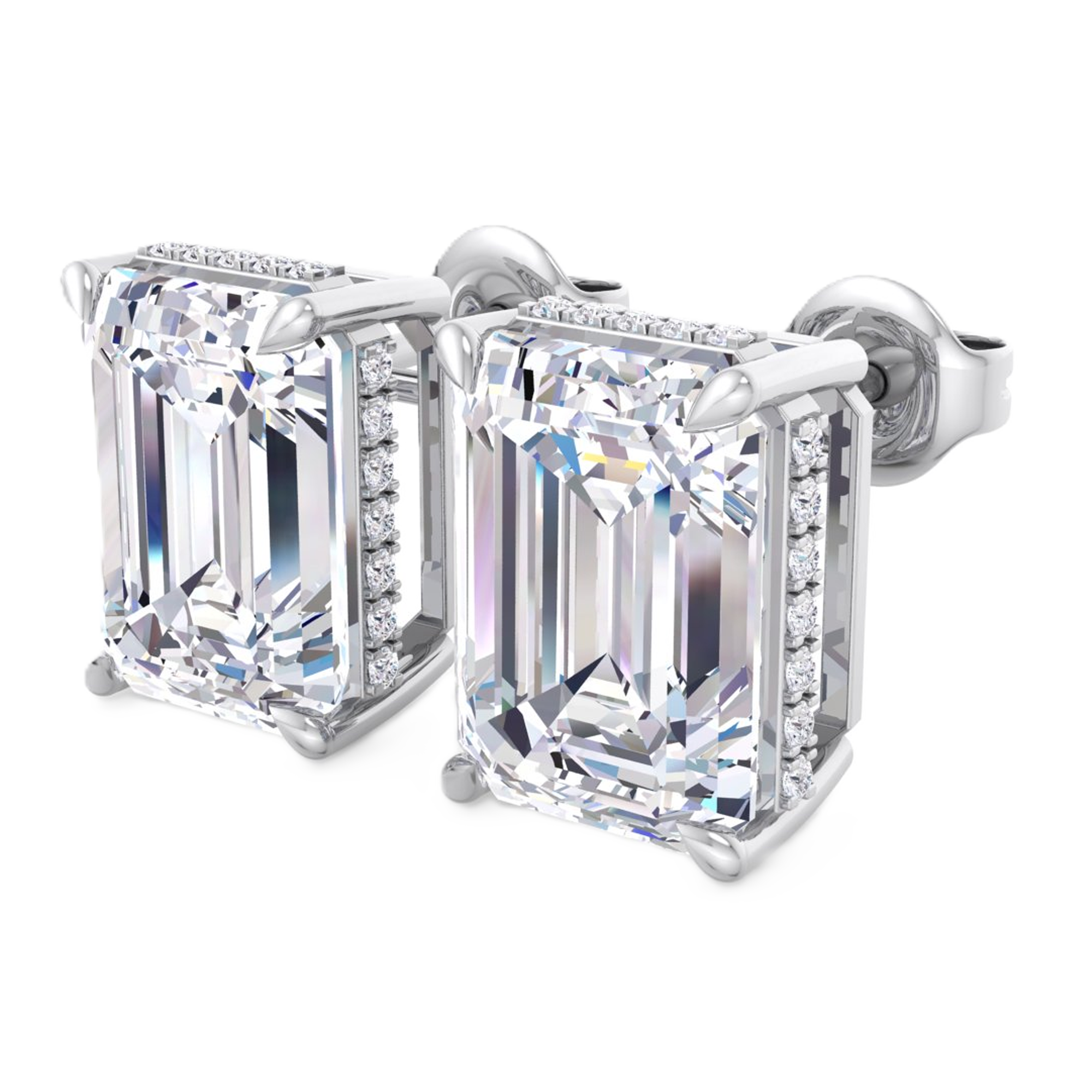 Oorbellen van 8.24 karaat met hidden halo en hoofdsteen in vorm Emerald van 4 karaat