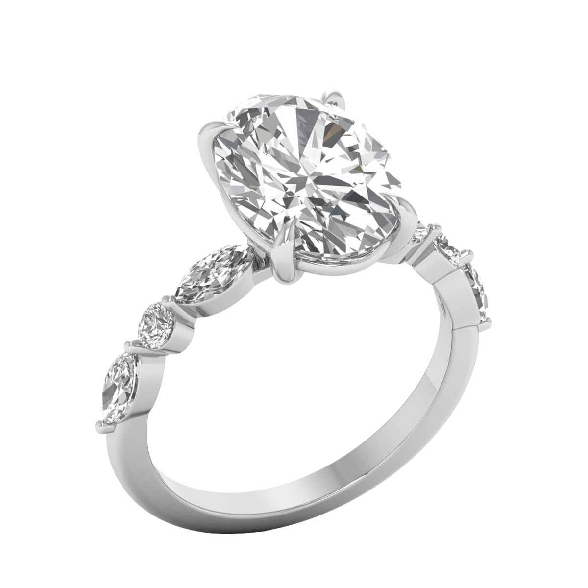 Zazu Diamanten Solitaire met Markies & Briljanten side stones - 5.7CT