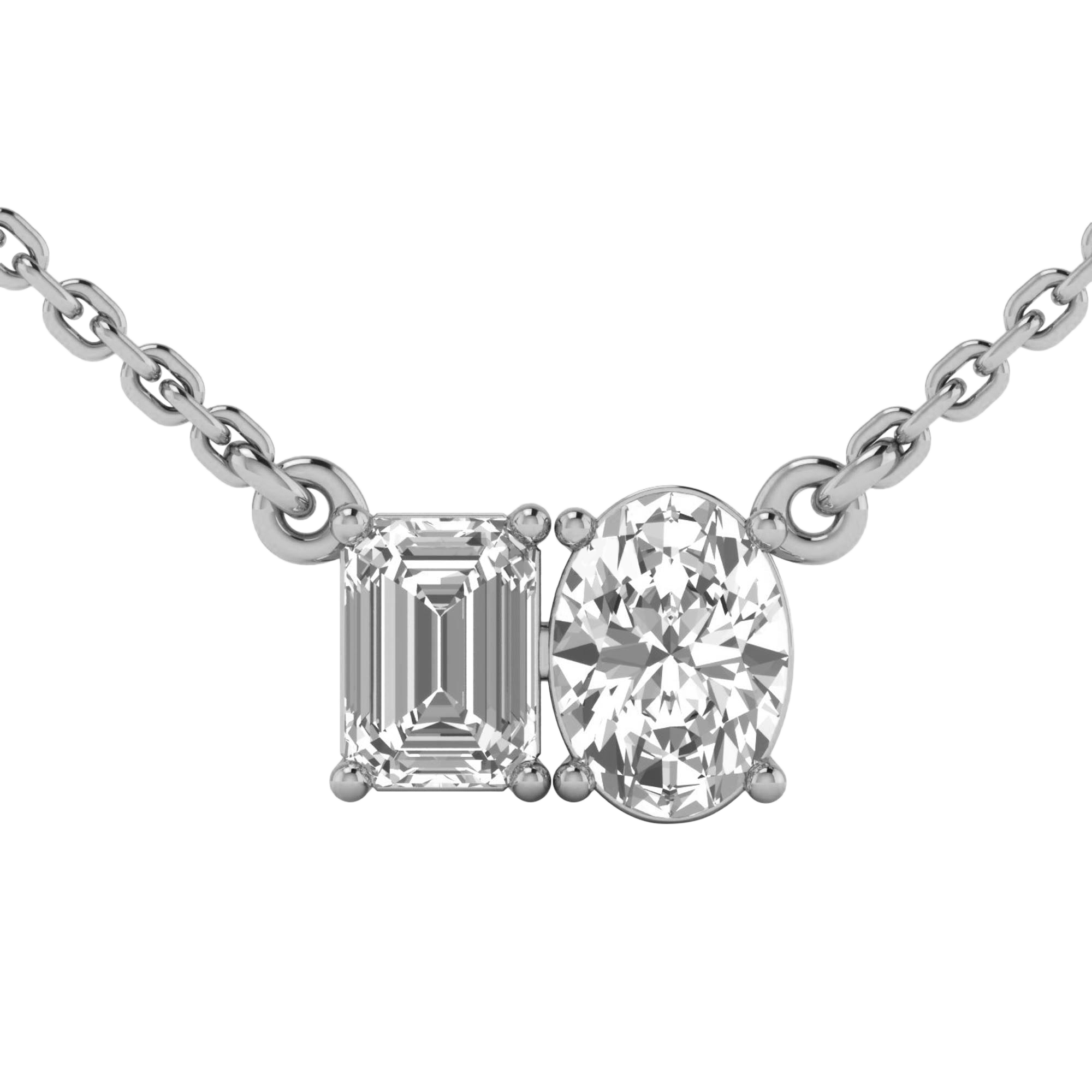 Teddy Diamond Toi Et Moi Necklace Emerald & Oval - 2ct