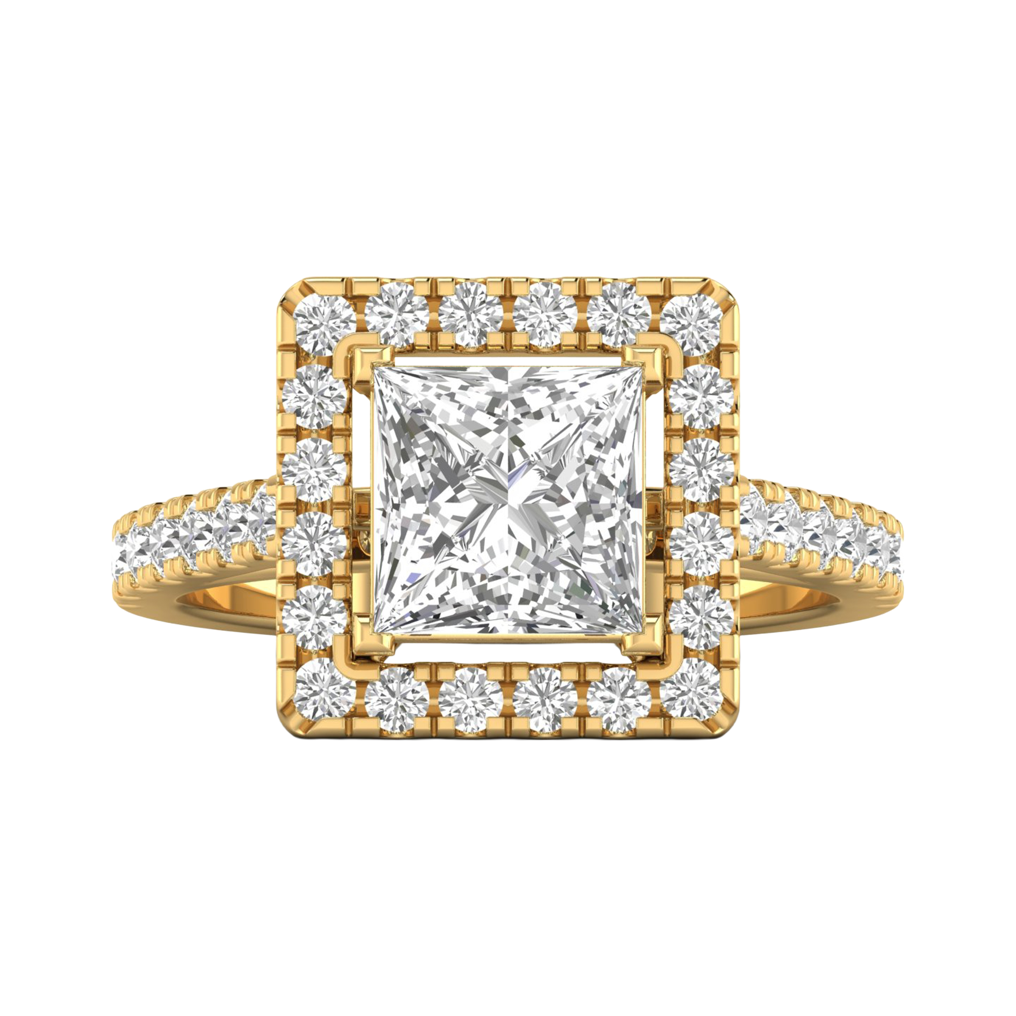 Princess halo ring met pavé band 2,8 karaat