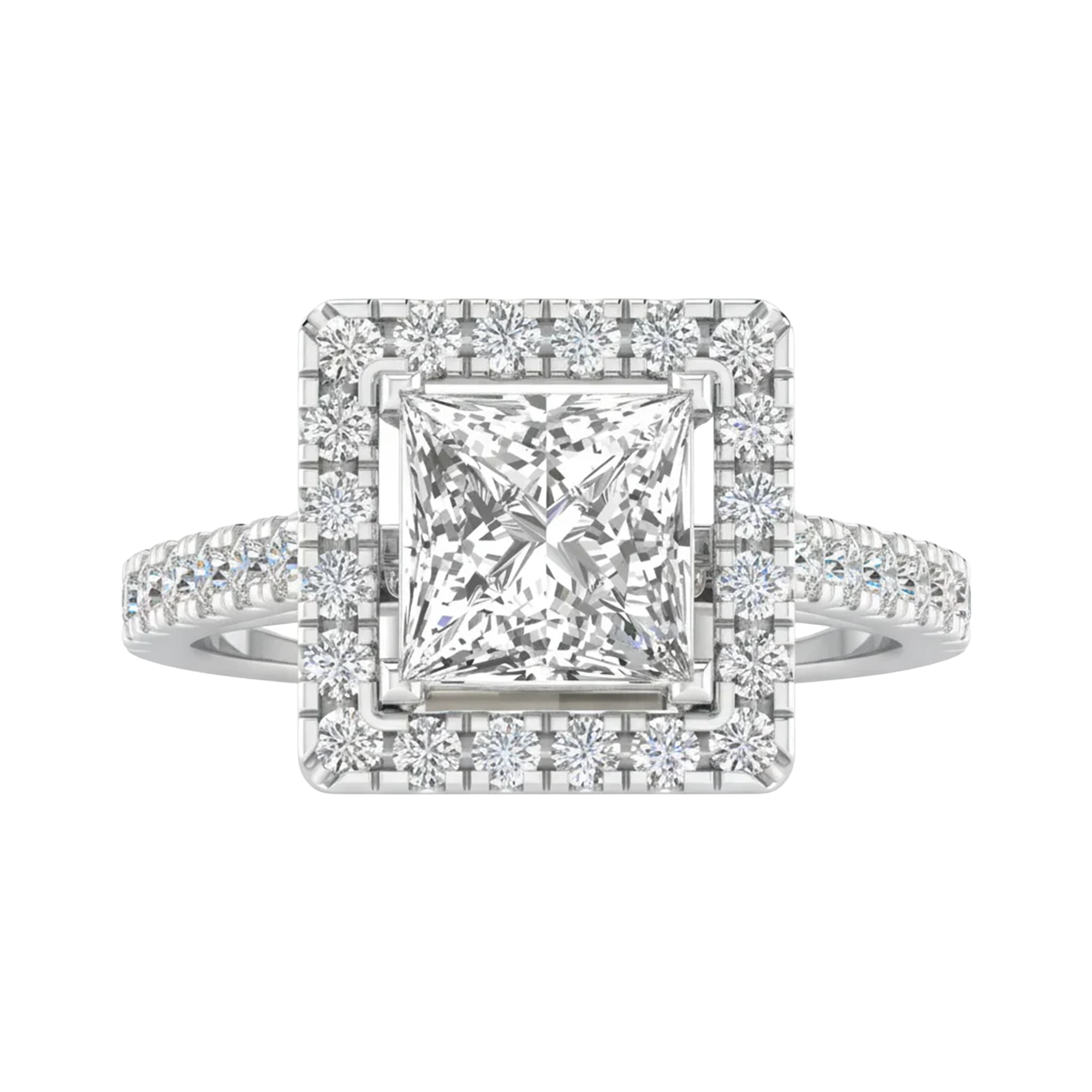 Princess halo ring met pavé band 2,8 karaat