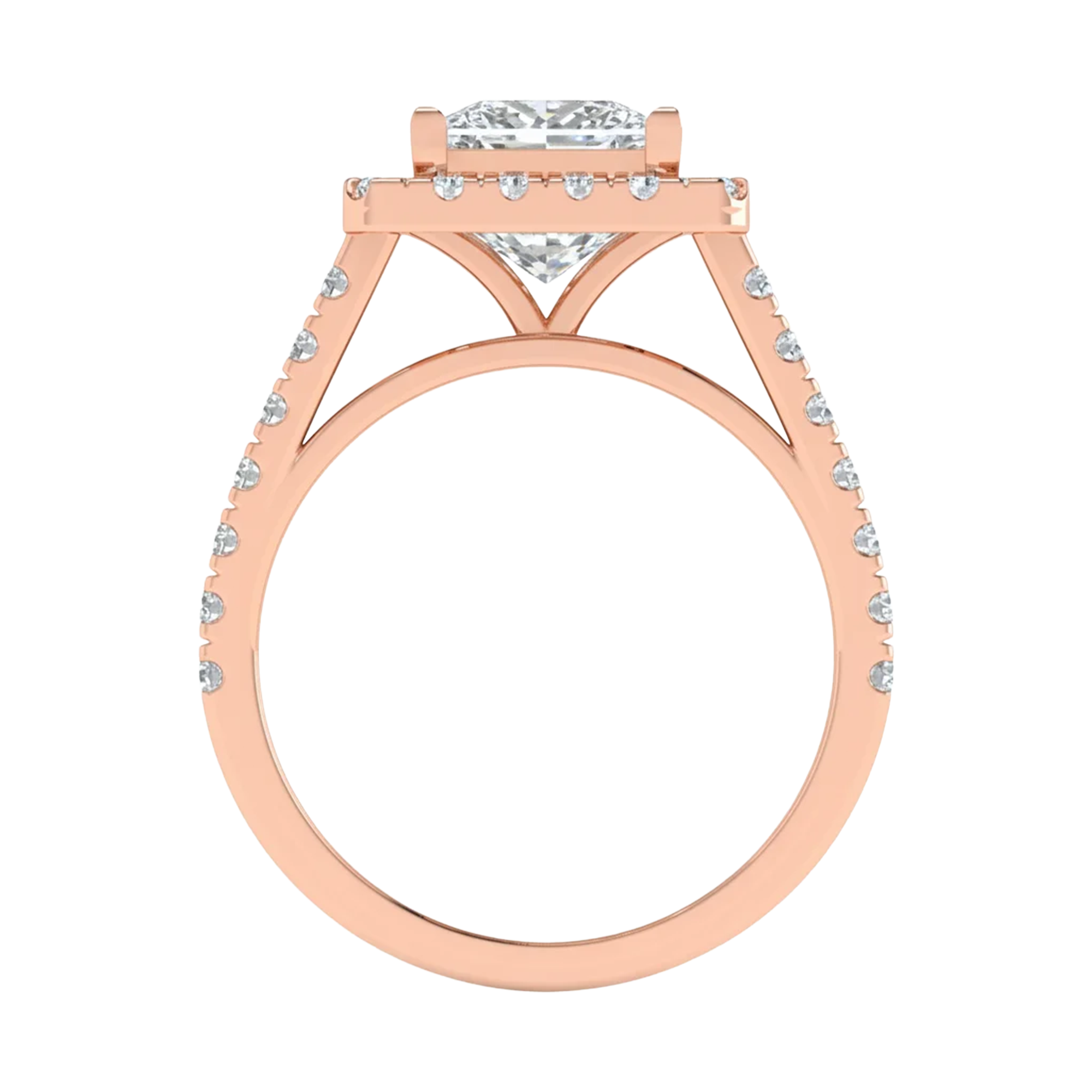 Princess halo ring met pavé band 2,8 karaat