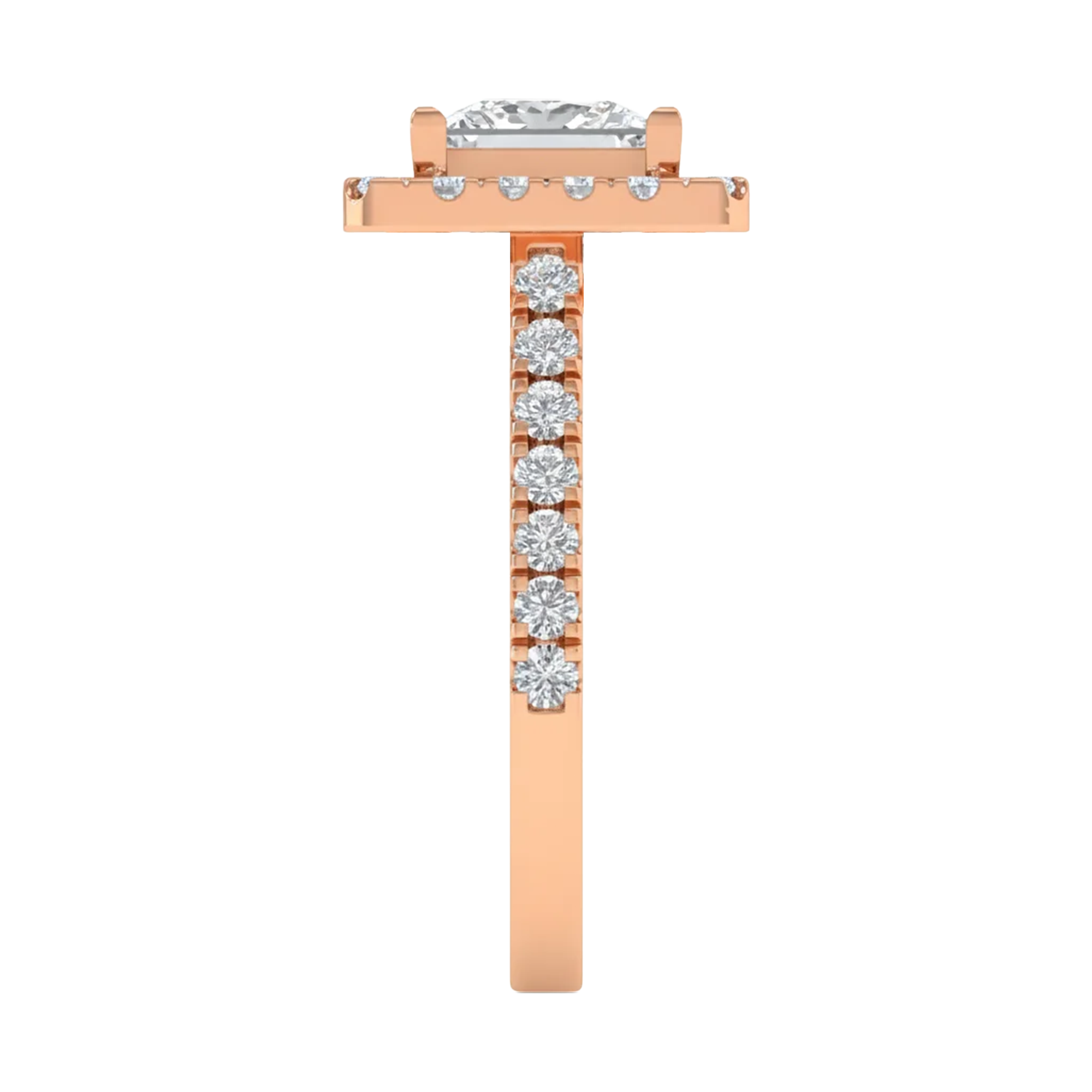 Princess halo ring met pavé band 2,8 karaat