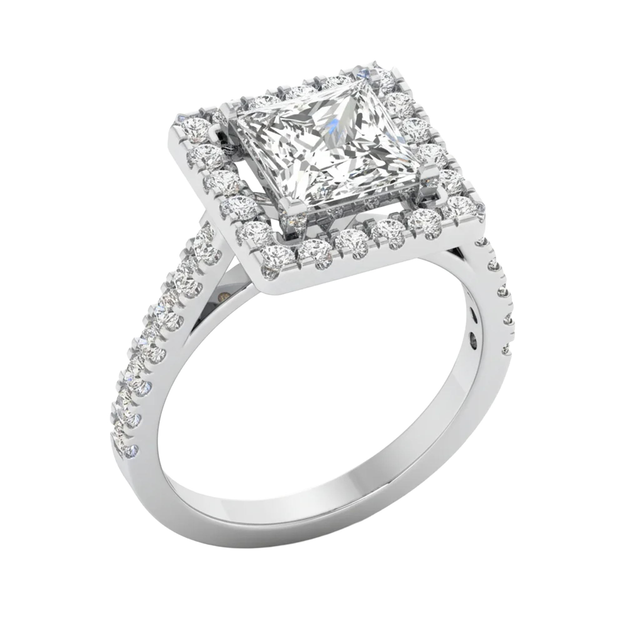 Princess halo ring met pavé band 2,8 karaat