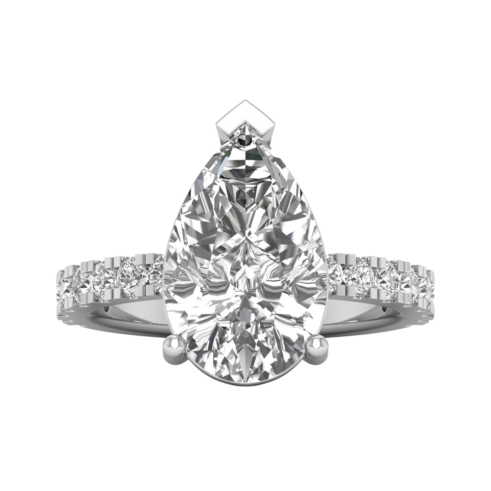 4.65 karaat peer solitaire‑pavé ring met verfijnde rechte pavé‑band